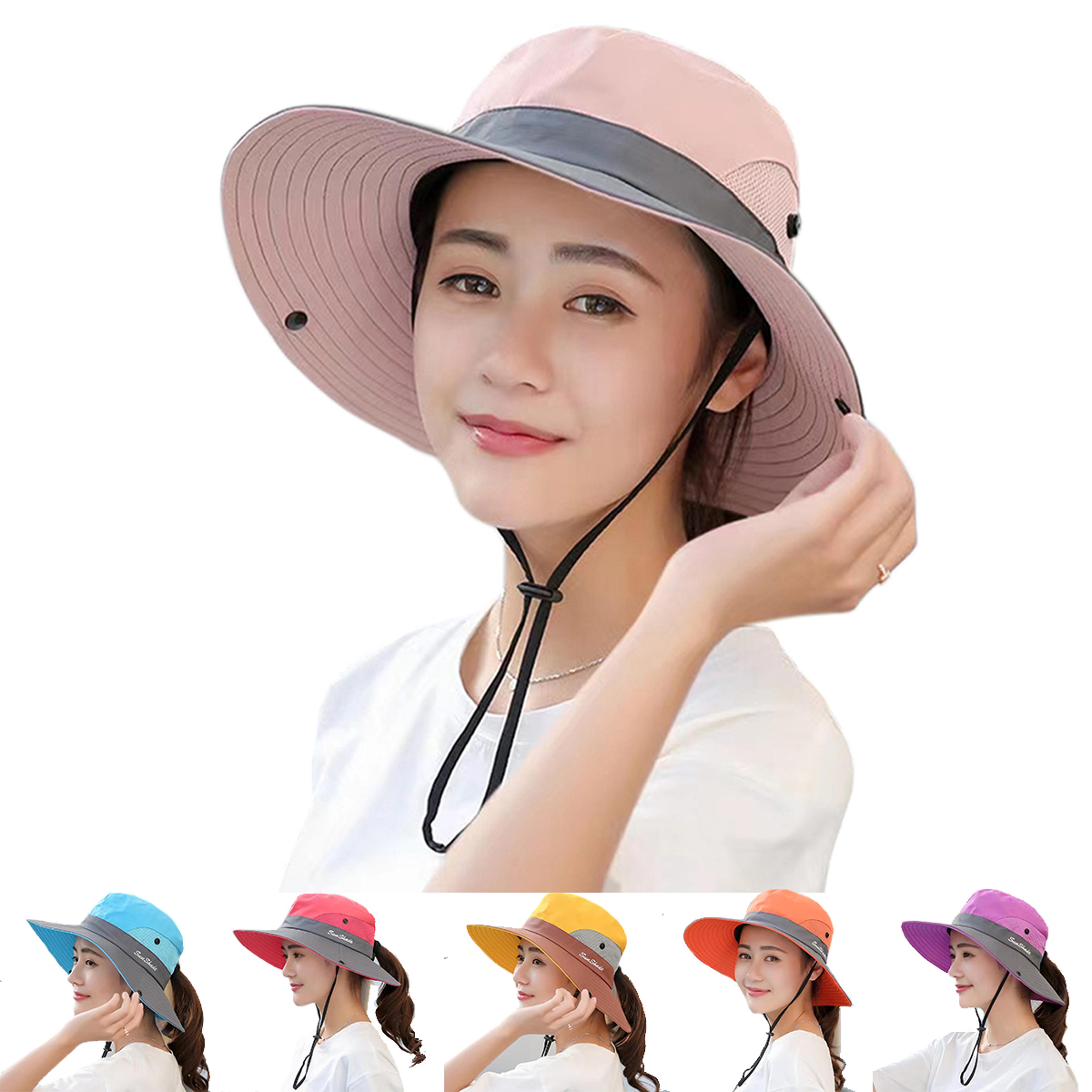 womens wide brim sun protection bucket hat with ponytail hole quick dry outdoor cap