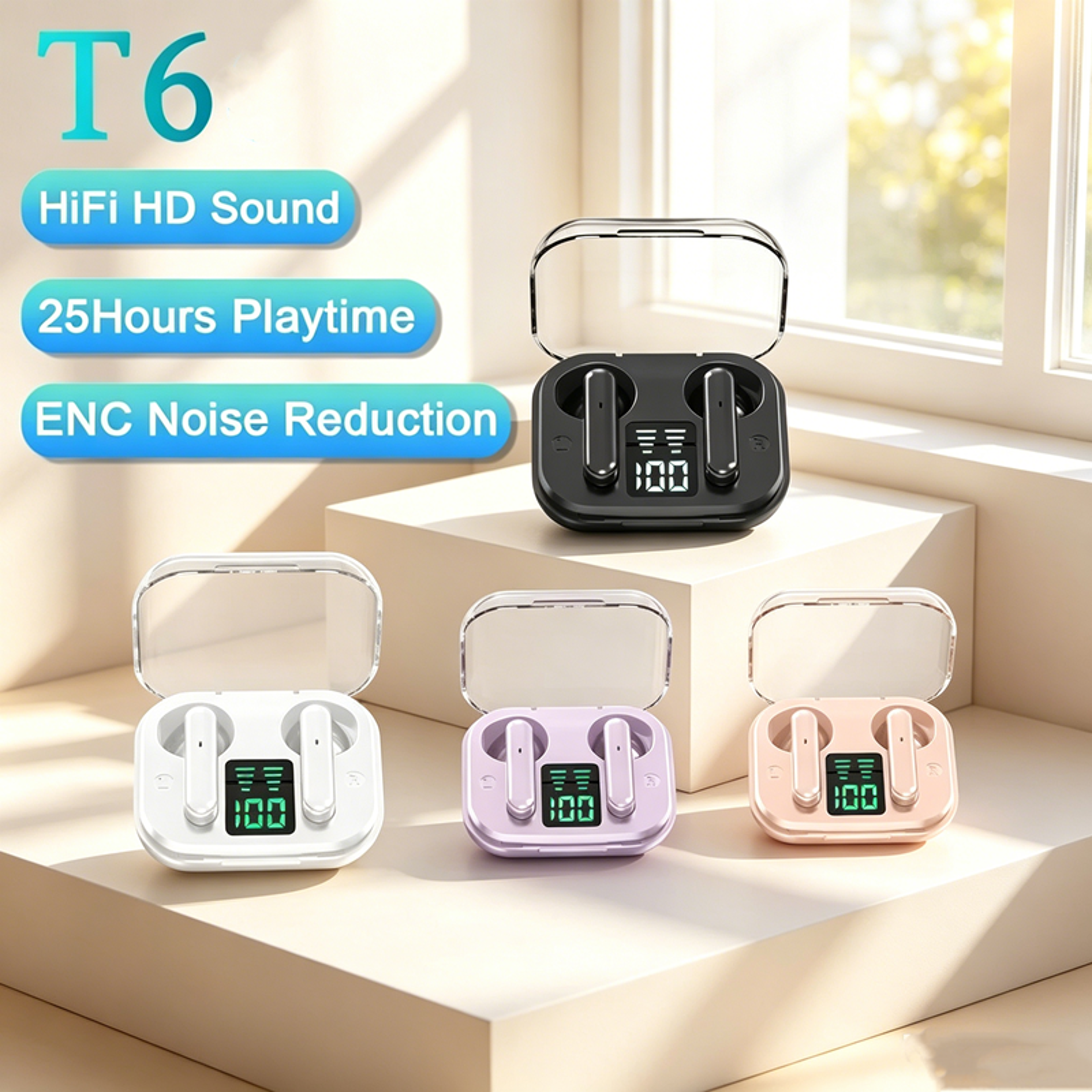 Transparent TWS Wireless Earbuds With ENC Noise Reduction And LED Display 0