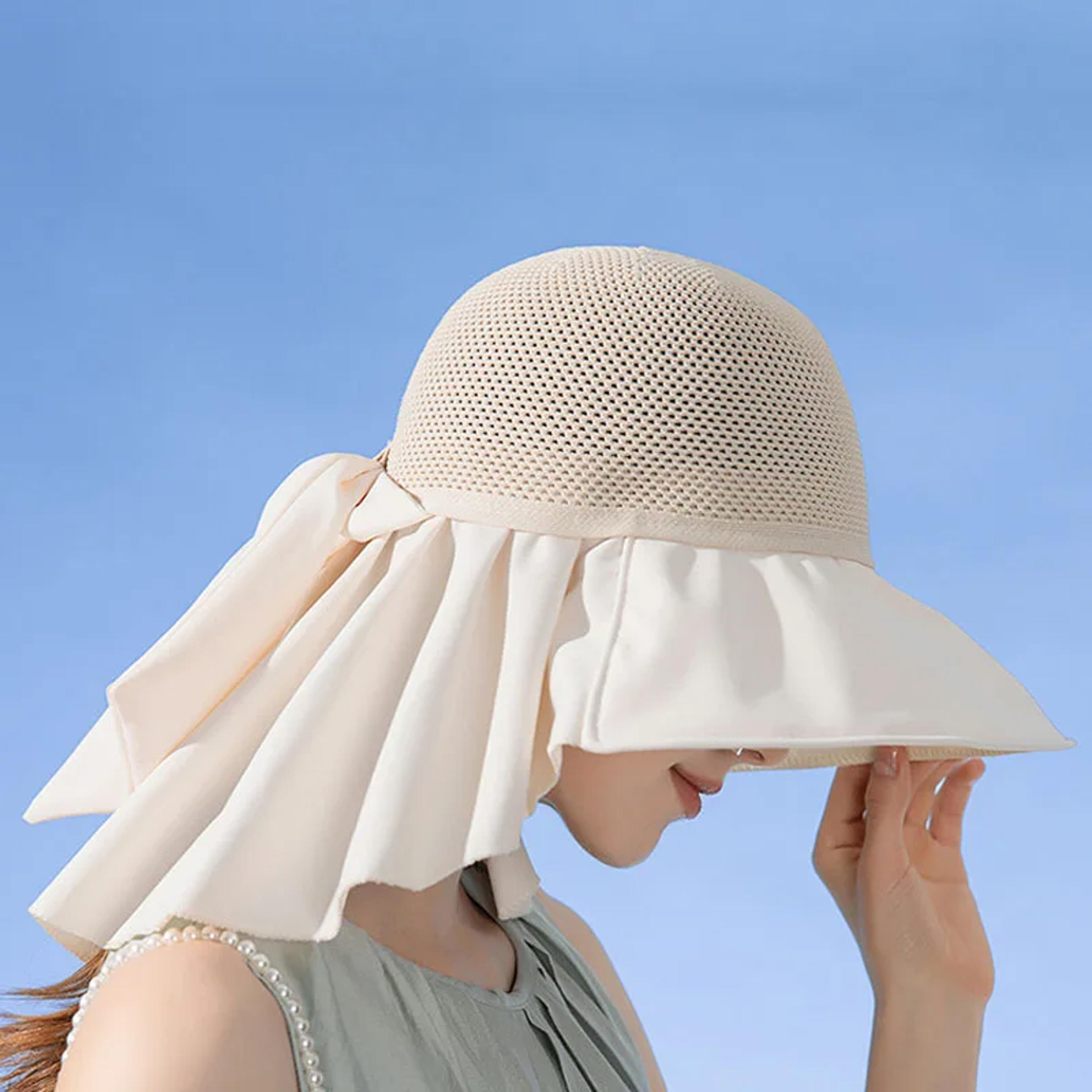 womens breathable mesh sun hat with face and neck shawl