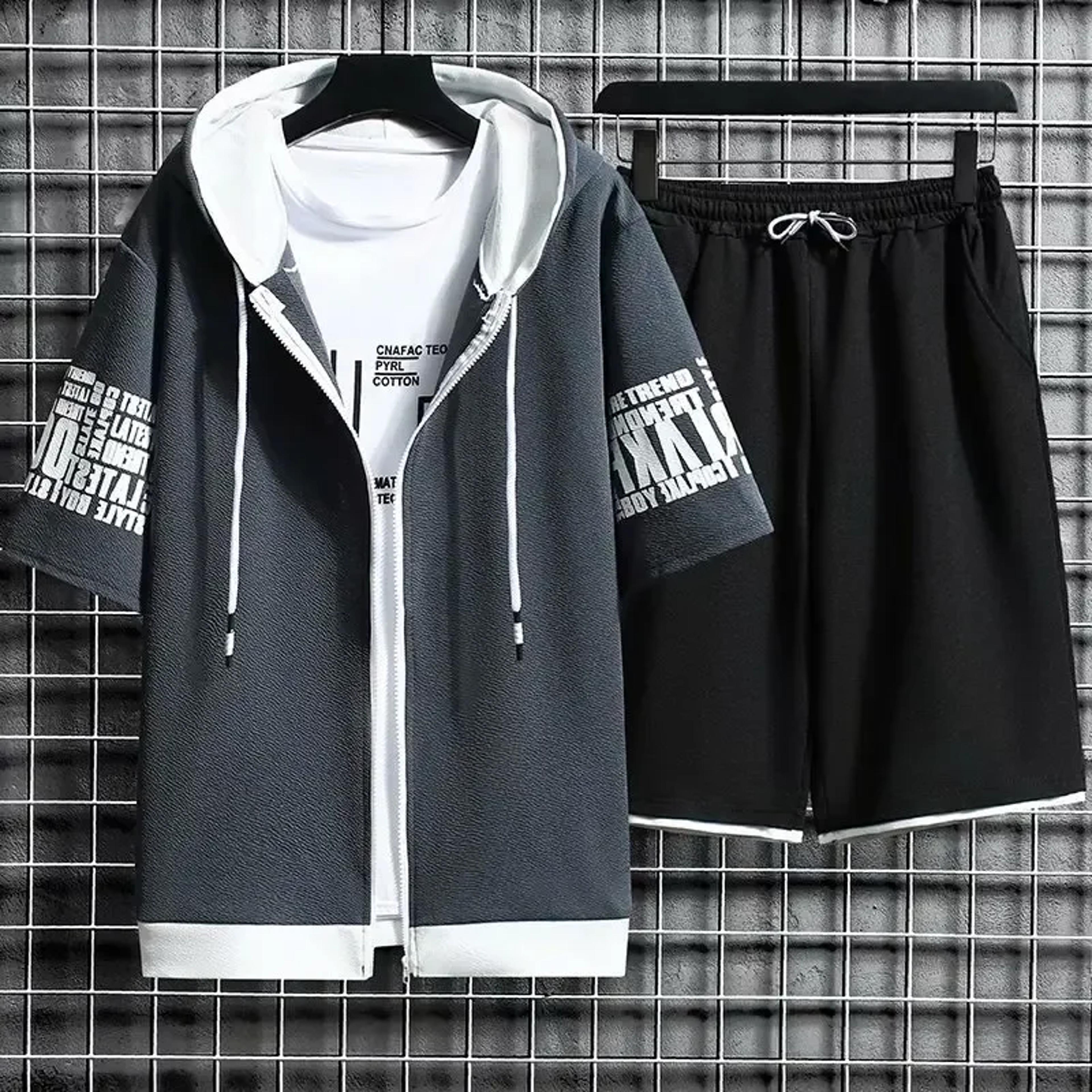Mens Sports Suit Quick Dry Hooded Shorts Set For Summer Workouts 1
