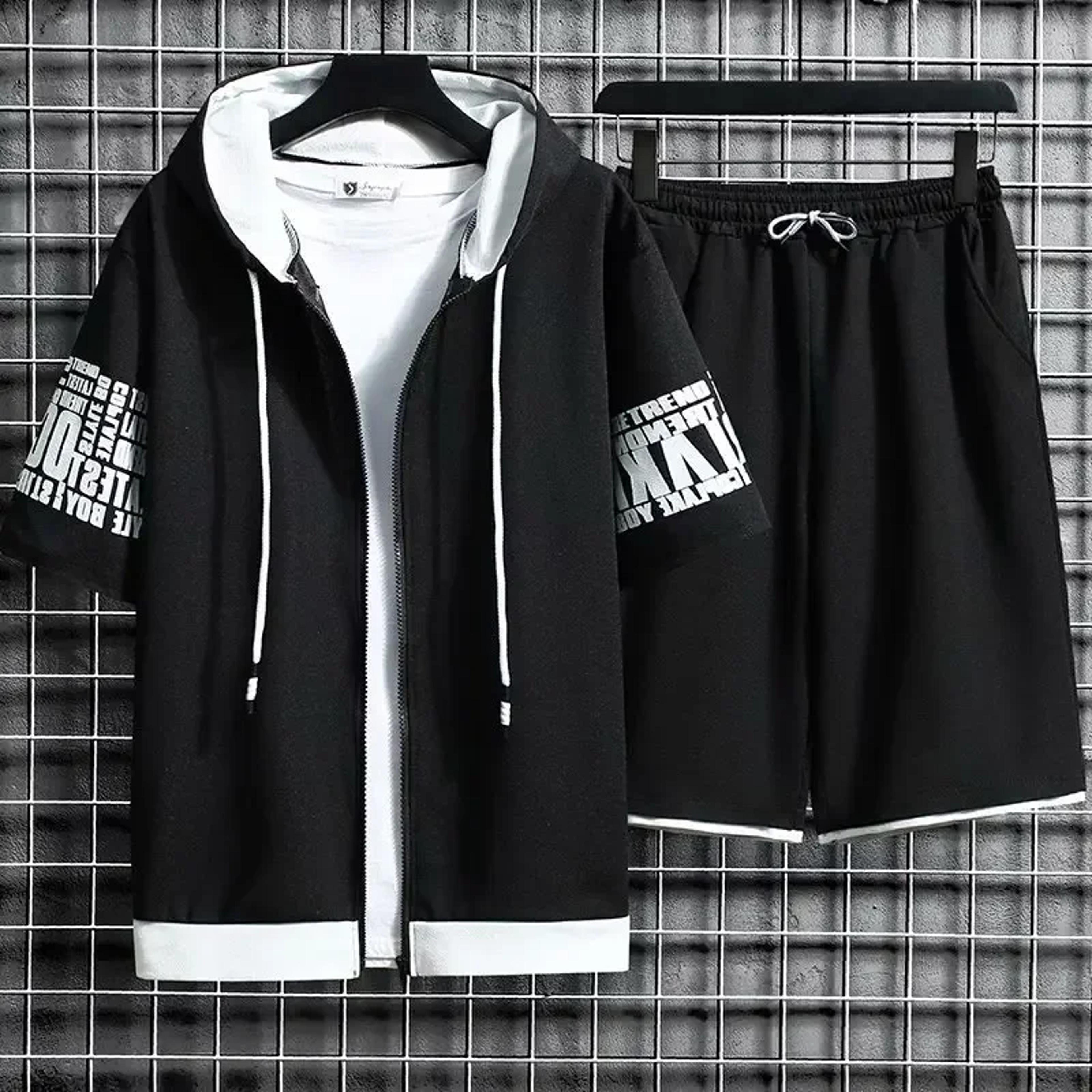 Mens Sports Suit Quick Dry Hooded Shorts Set For Summer Workouts 6