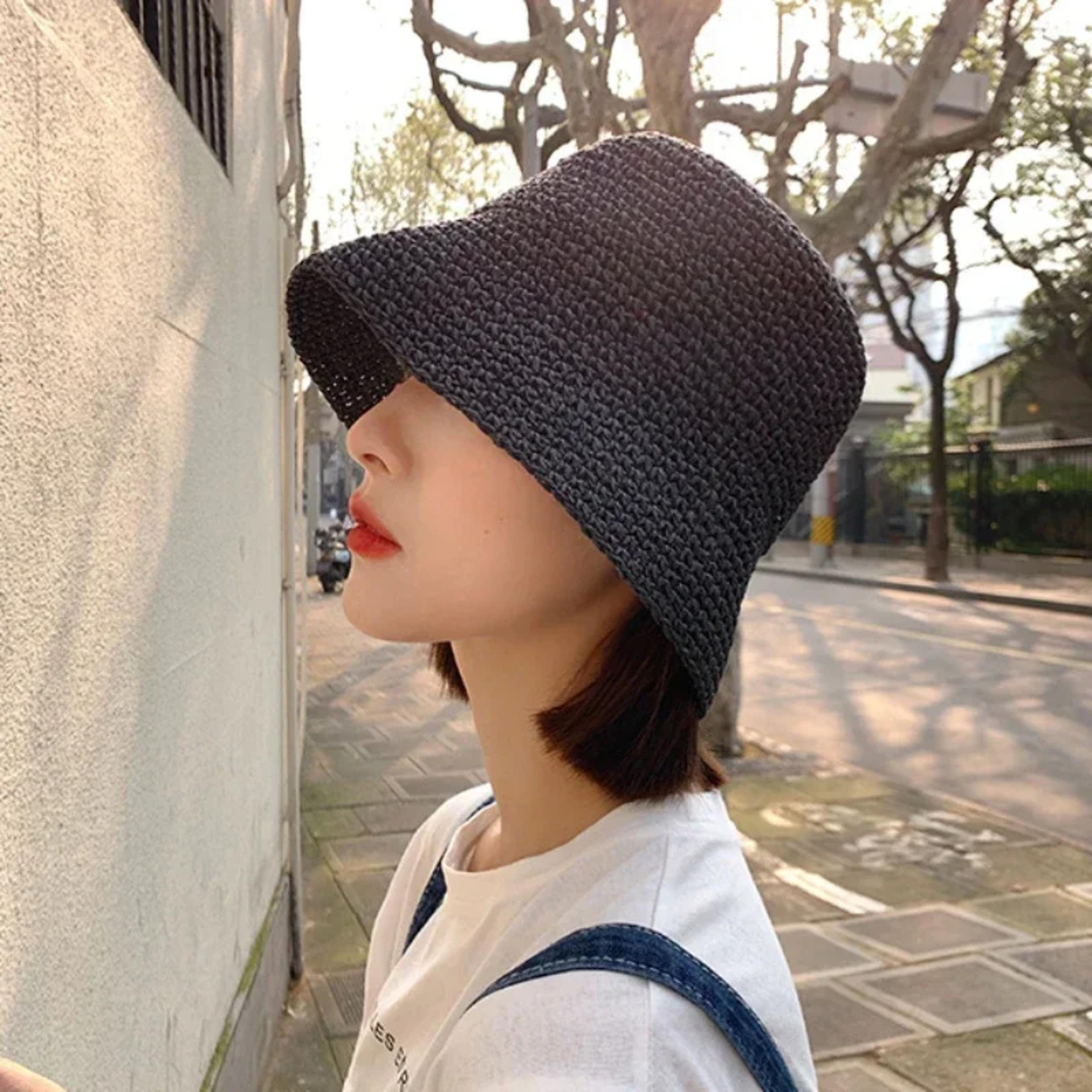 Foldable Womens Straw Hat Summer Beach Sun Hat With Bucket Style 5