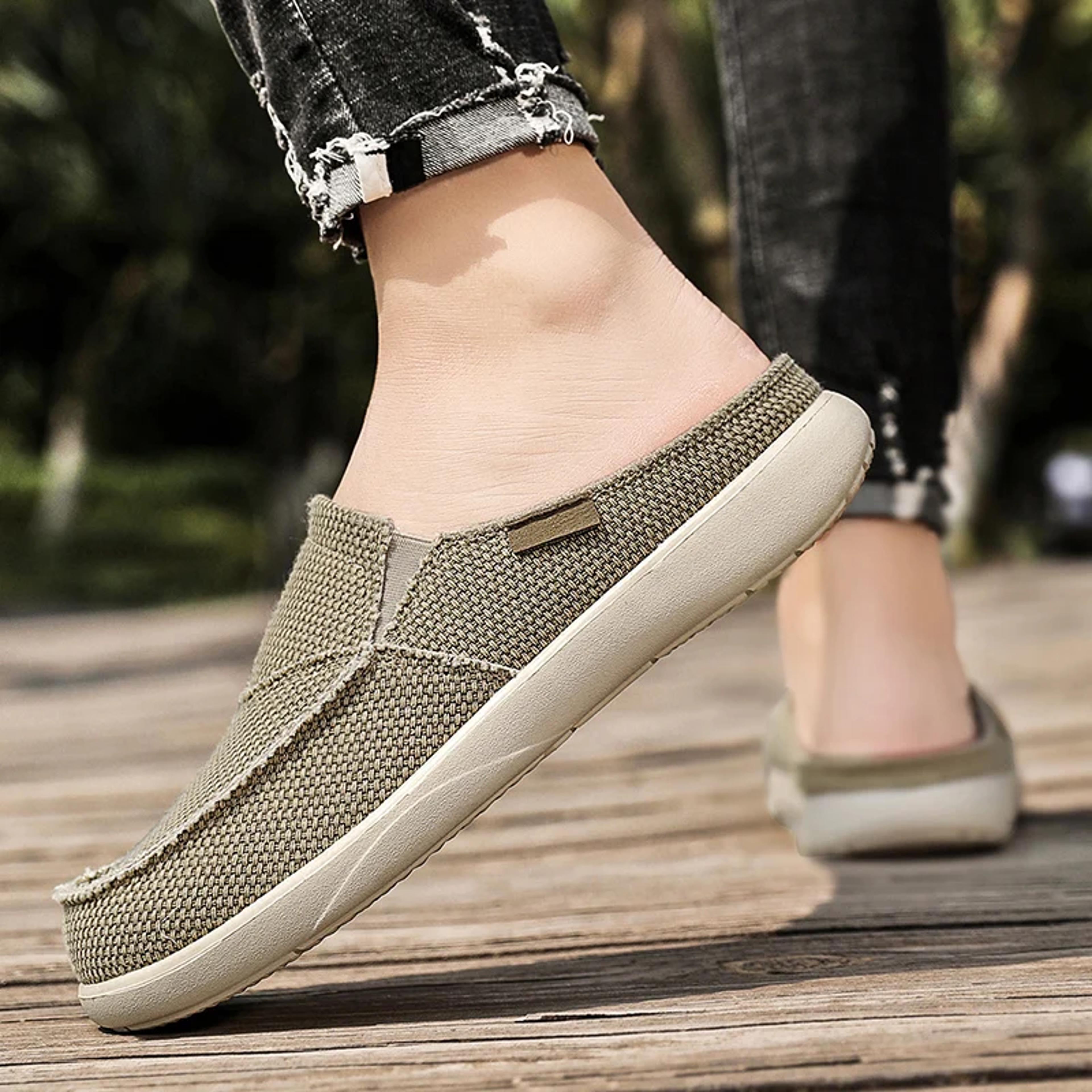 Breathable Lightweight Casual Slippers For Men Summer Canvas Slip On Half Shoes Big Size Zapatillas 0