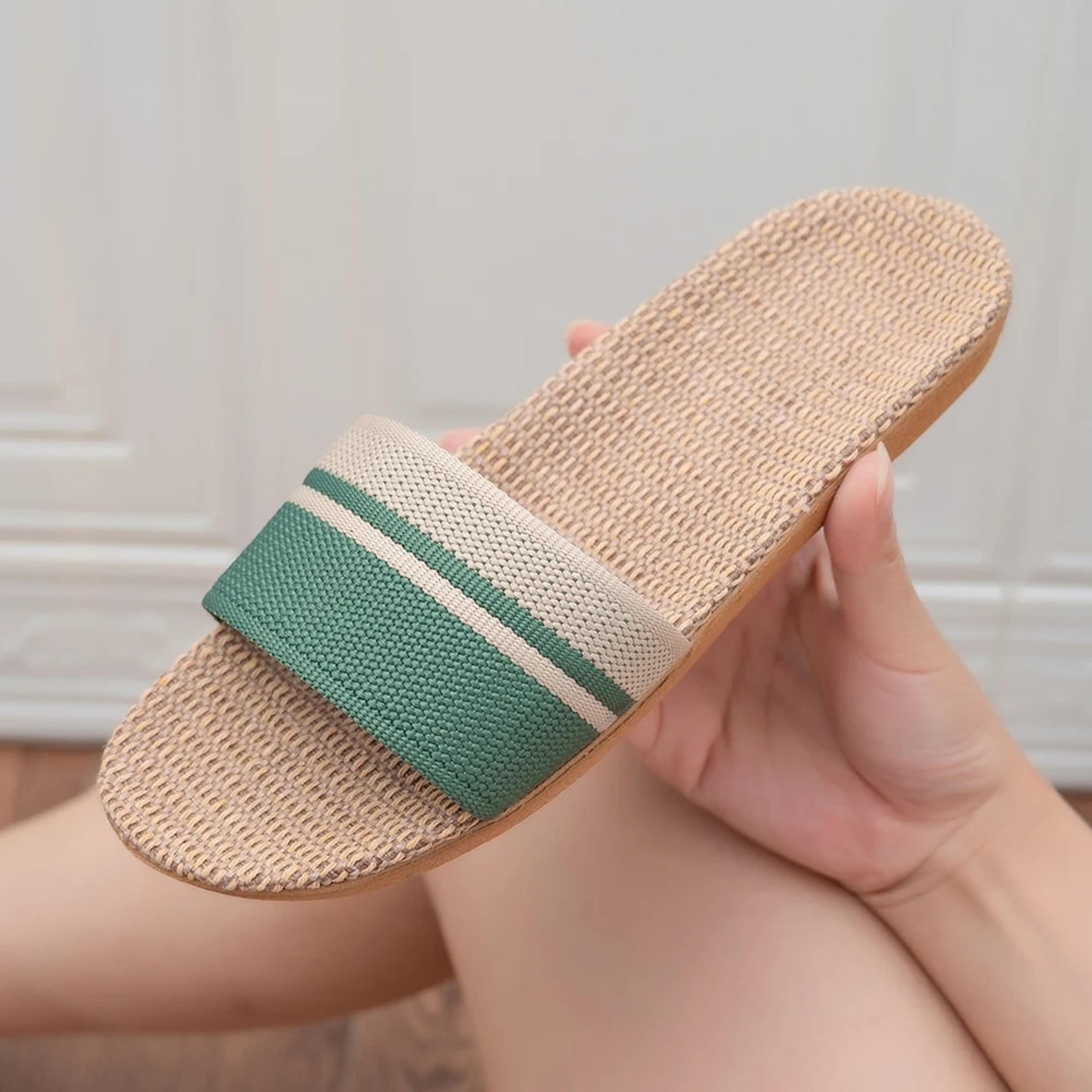 lightweight summer women slippers, anti-slip indoor linen slippers, home soft shoes, comfortable breathable slippers