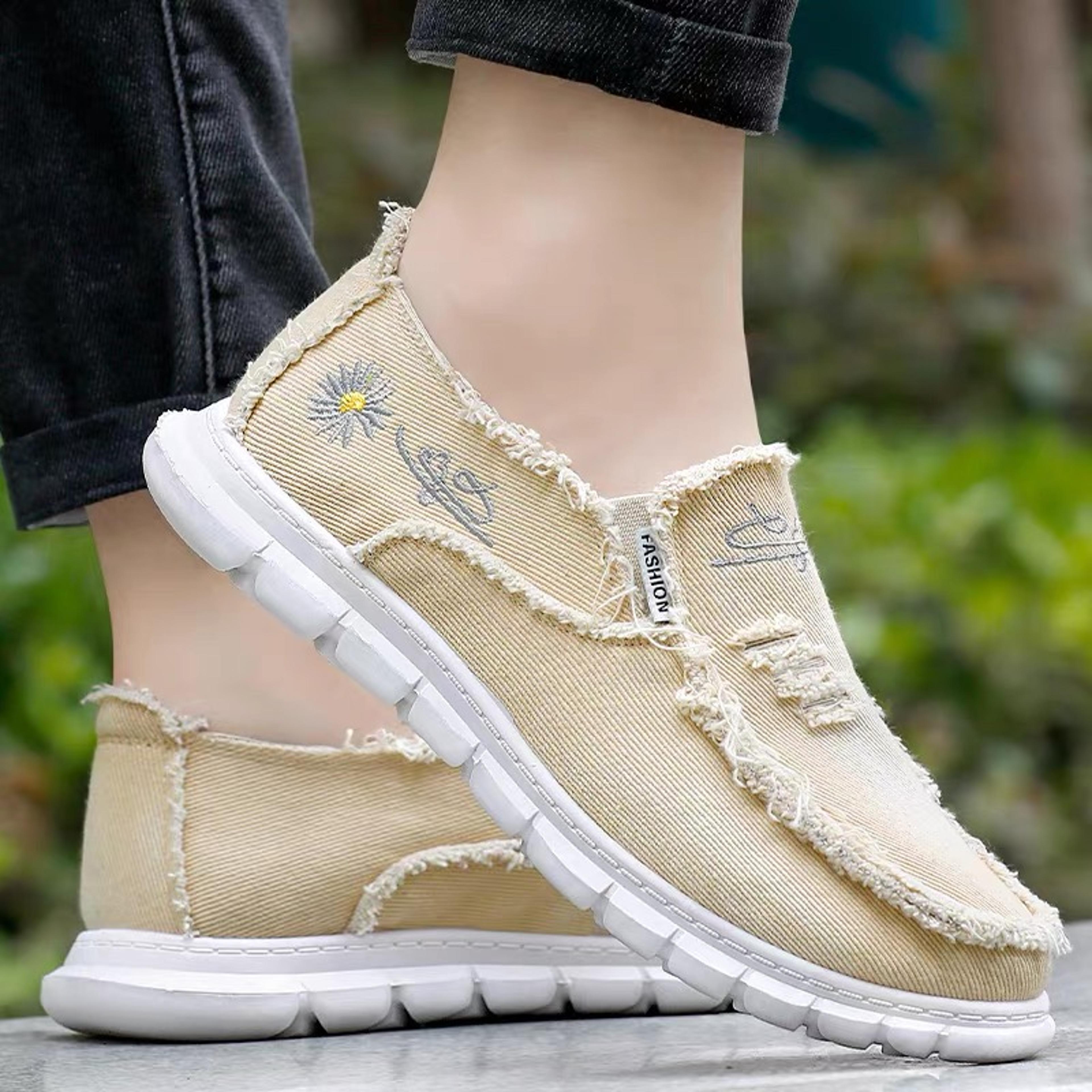 Casual Sneaker Womens Shoes Daisy Embroidery Denim Summer Stylish Footwear Cheap Shoes Clearance Li