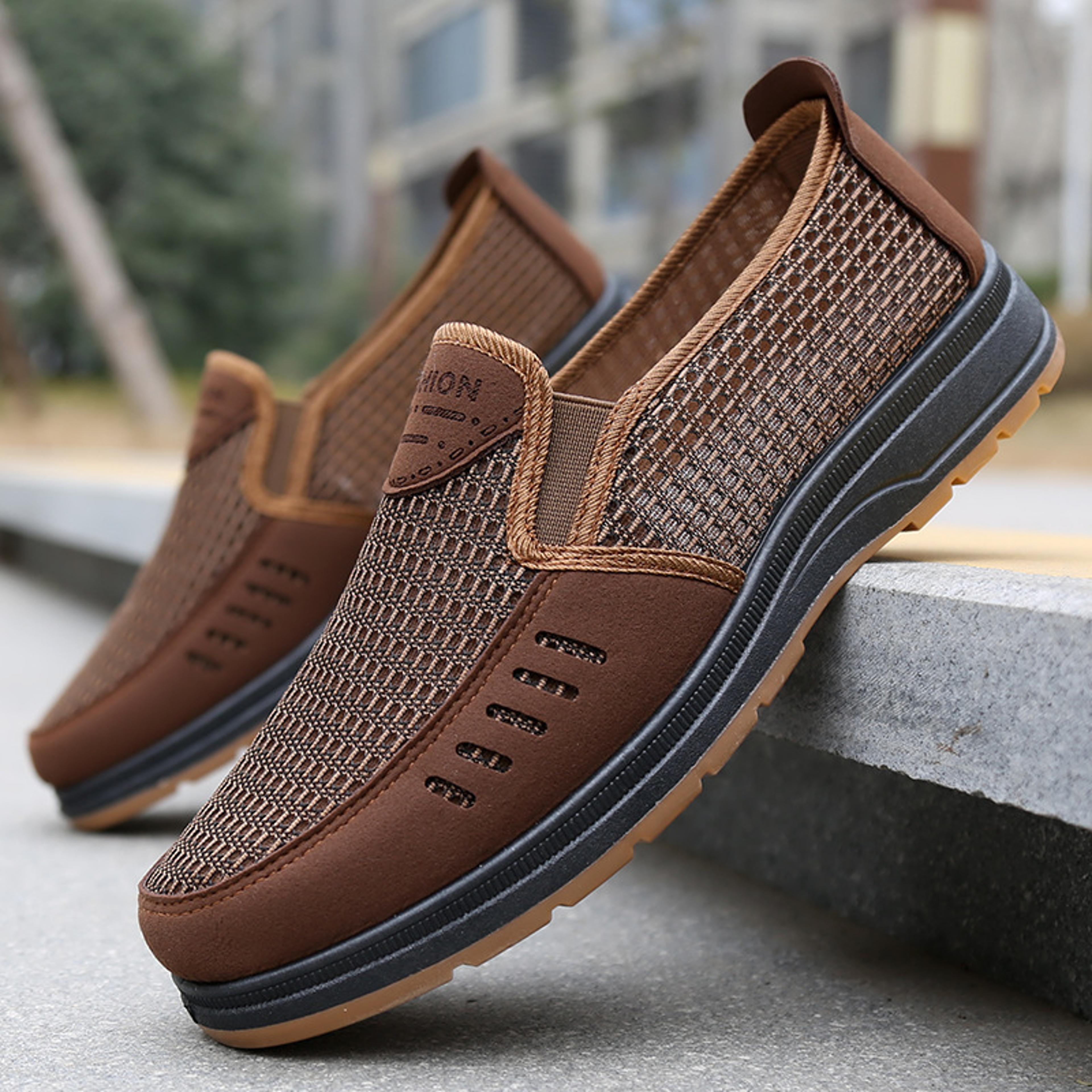 mens summer breathable mesh slip-on shoes, lightweight canvas comfort shoes for dad & elderly, orthopedic non-slip walk