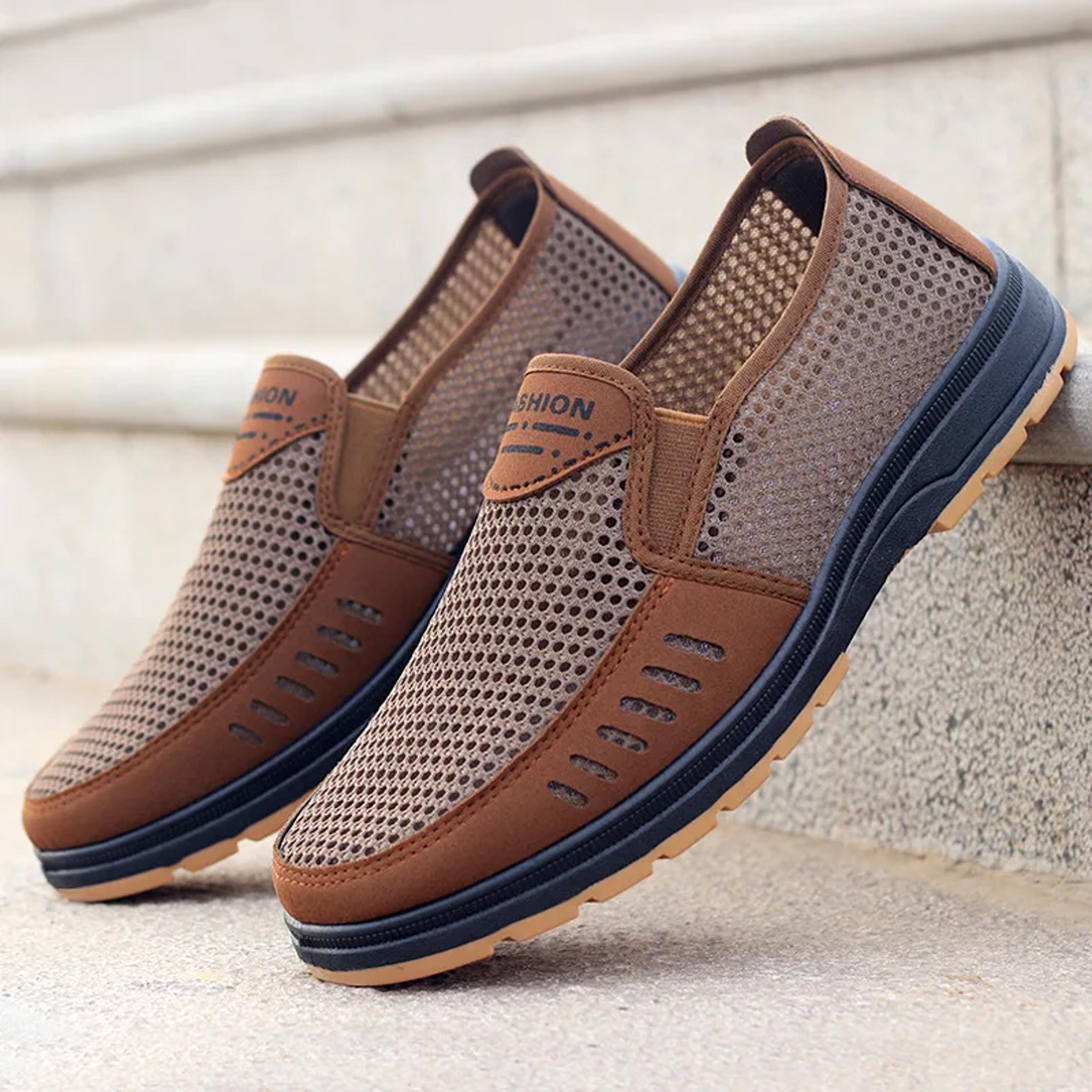 Mens Summer Breathable Mesh SlipOn Shoes Lightweight Canvas Comfort Shoes For Dad  Elderly Orthoped 5