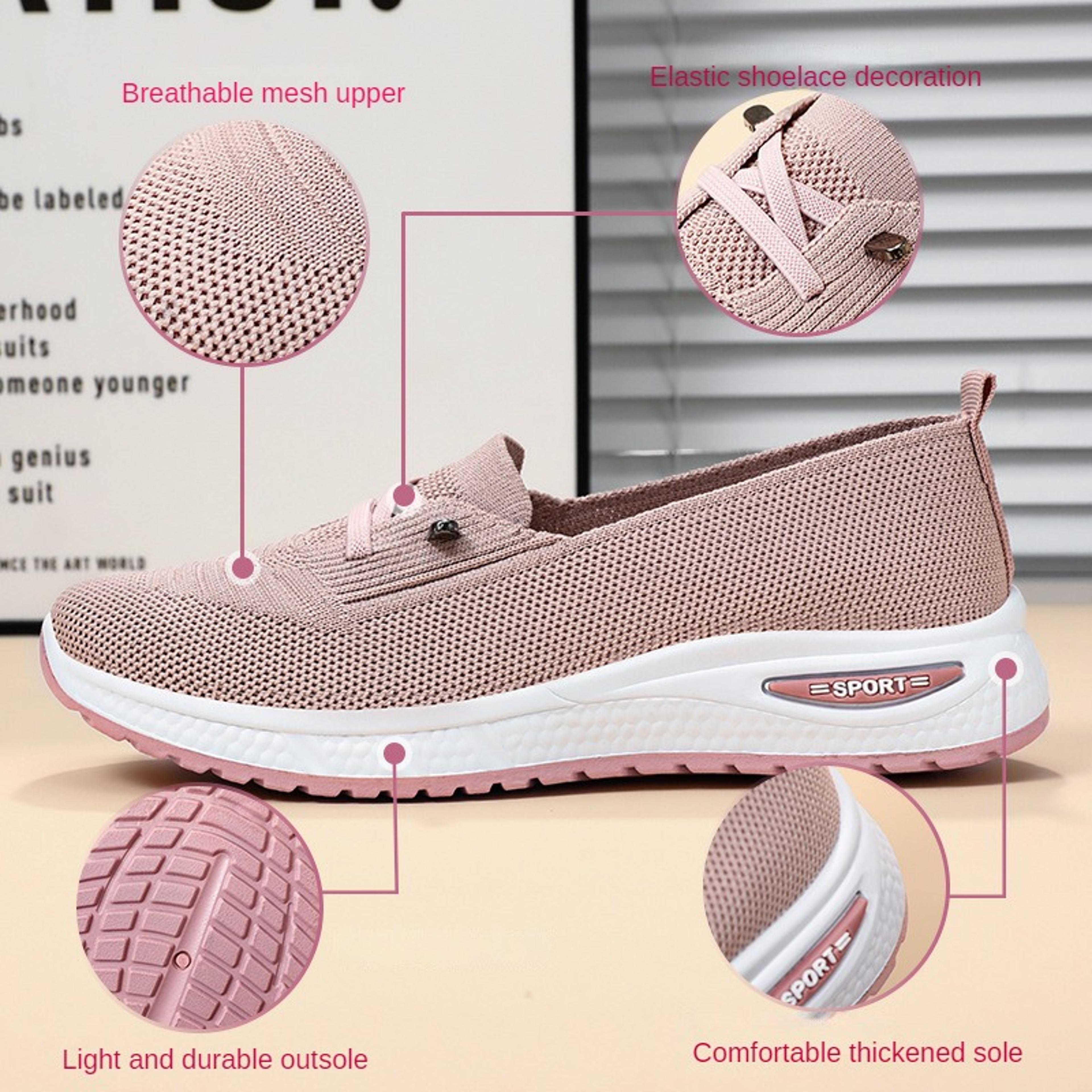 Women Casual Shoes Fashion Breathable Mesh Flat Sneakers Women Gym Shoes Comfortable Walking Pink F 2