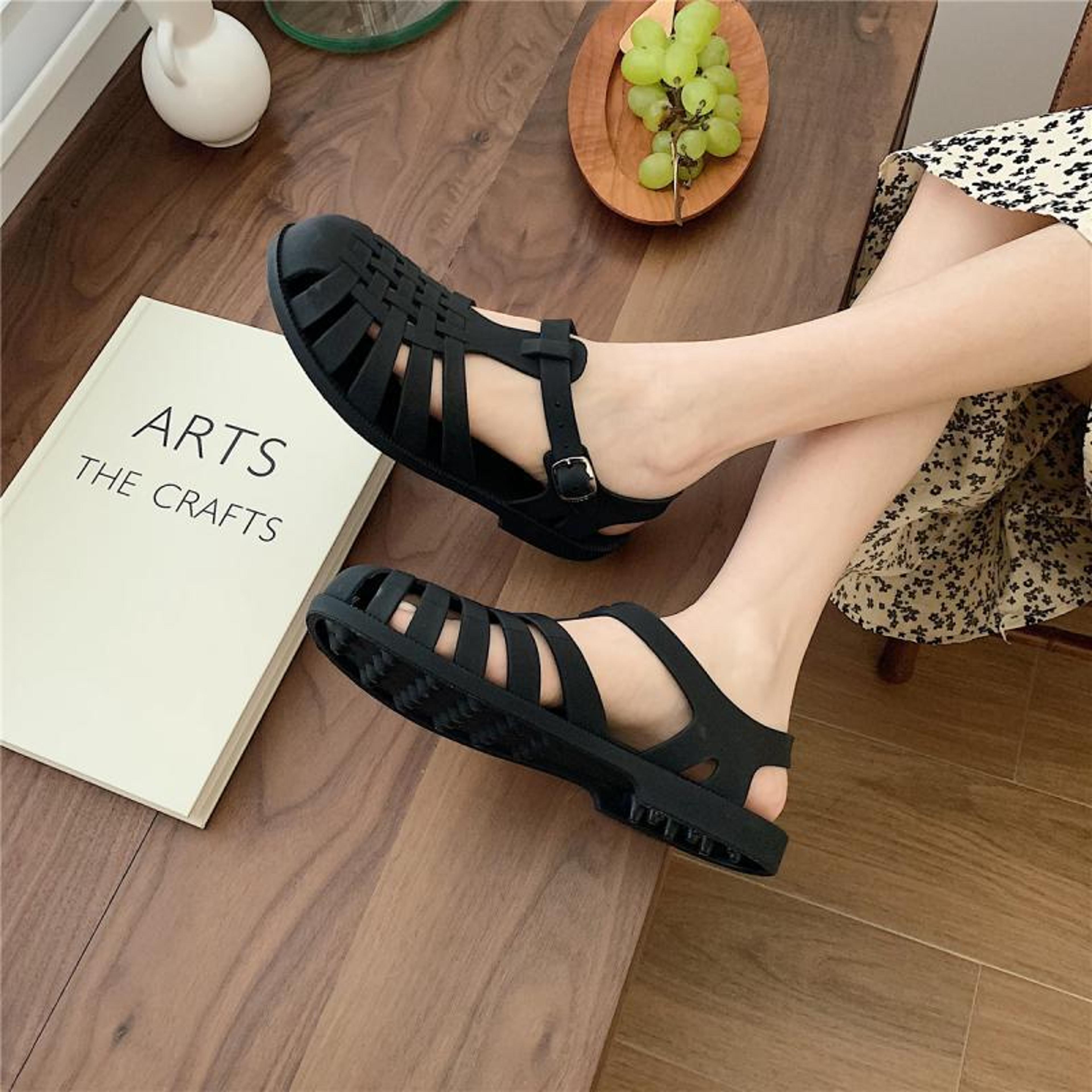 Gladiator Style Women Rome Sandals Soft PVC Summer Shoes Peep Toe Cutout Design Girls Student Stree 1