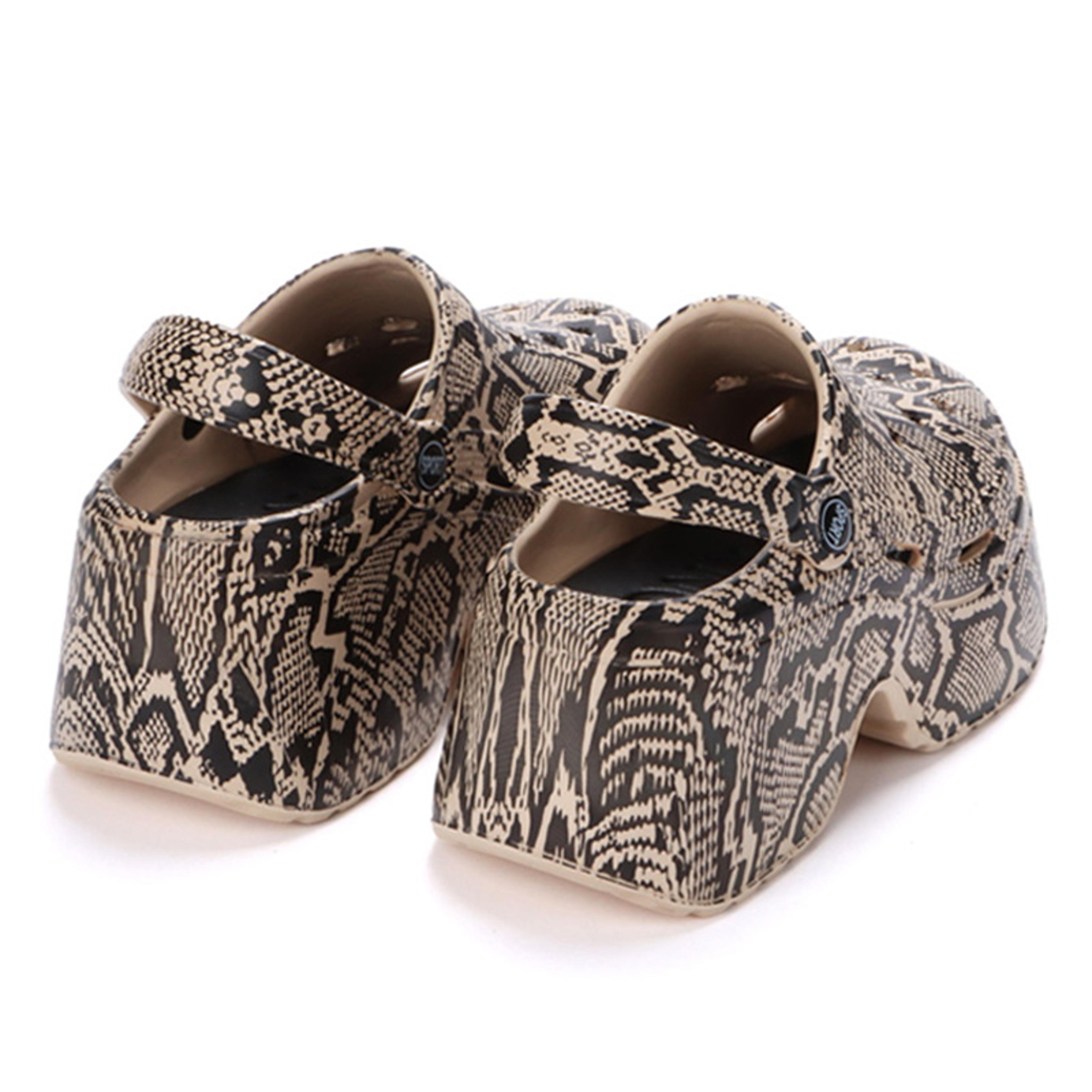 Womens Leopard Thick Bottom Clogs Closed Toe Chunky Platform Sandals Super High Wedge Heel Slippers 3