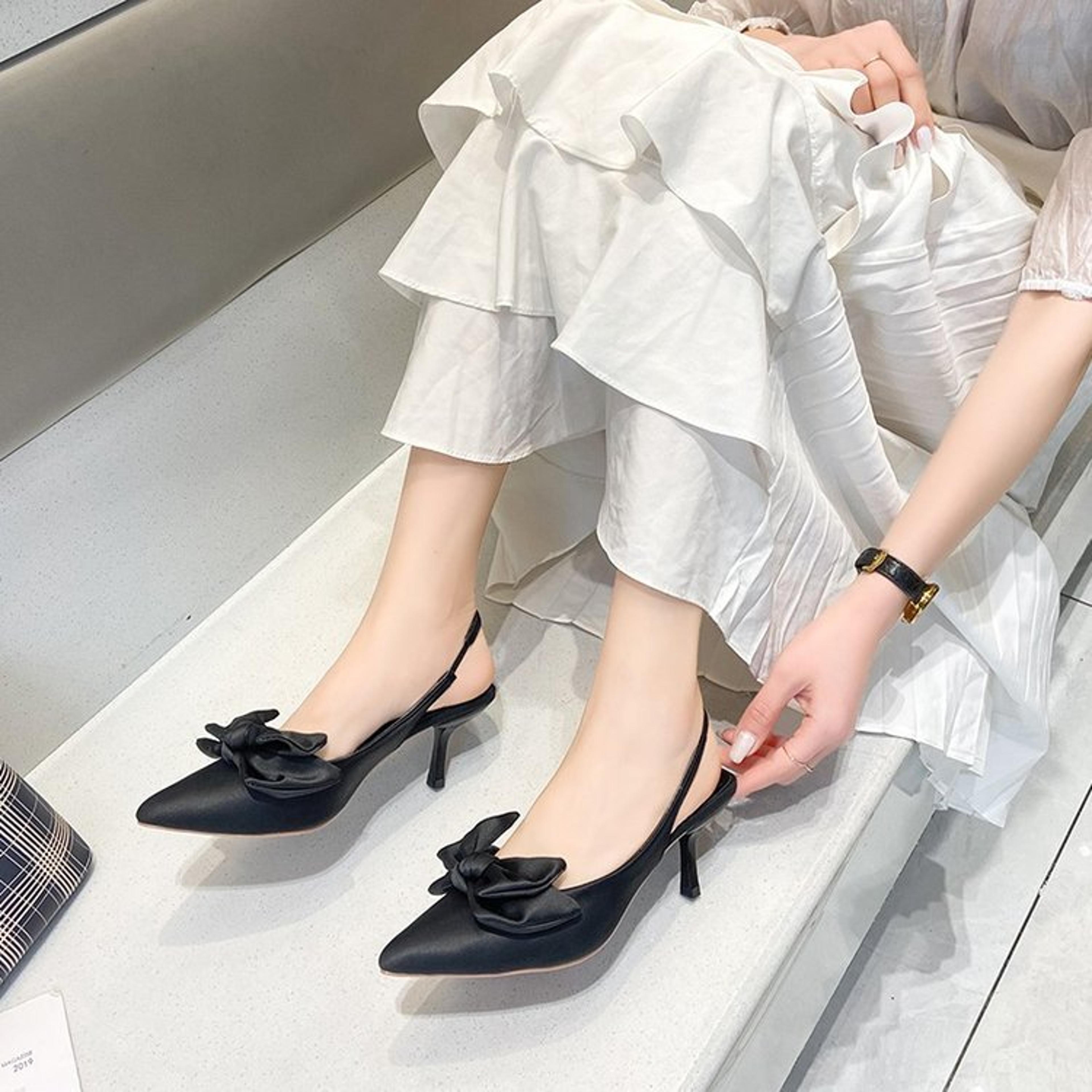 Womens Comfort Sandals Stiletto Heels With Bow Tie Summer Shoes Low Pointed High Heels Elegant Desi