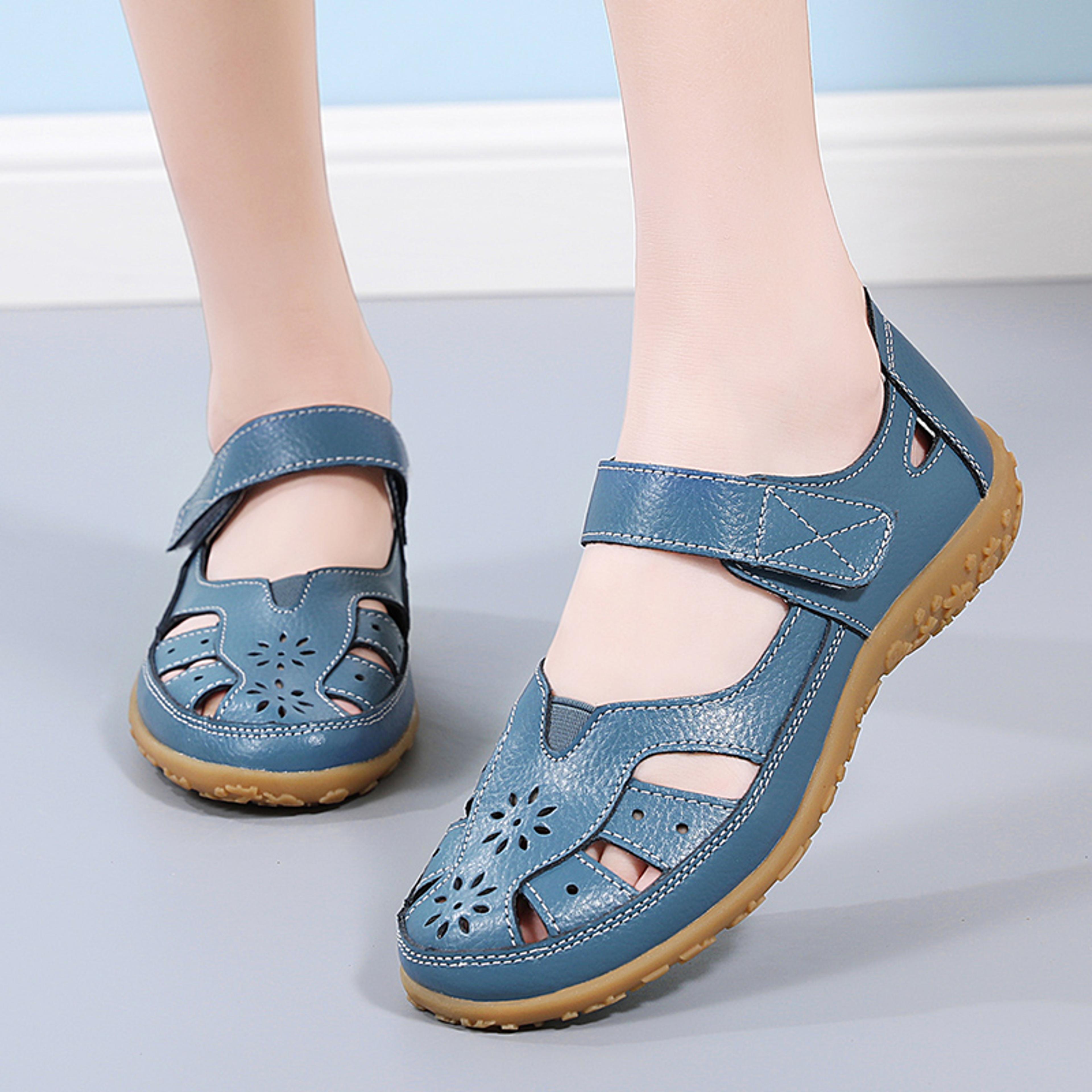 PU Leather Summer Flat Womens Shoes Outdoor Casual Beach Sandals Fashion Slippers Large Size Loafer 9