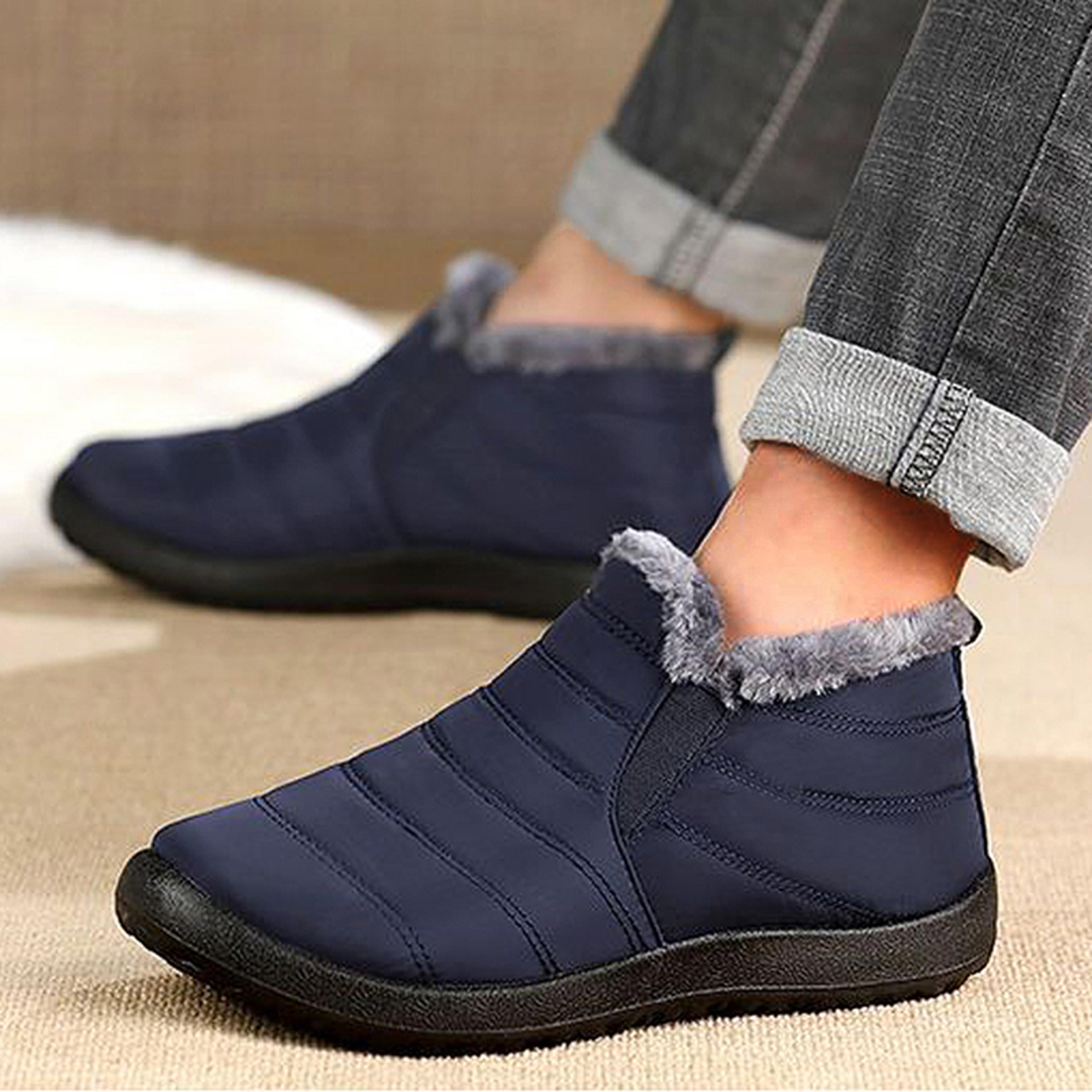 Mens Snow Waterproof Boots Warm Fur Ankle Platform SlipOn Winter Shoes Durable Plush Work Footwear 3