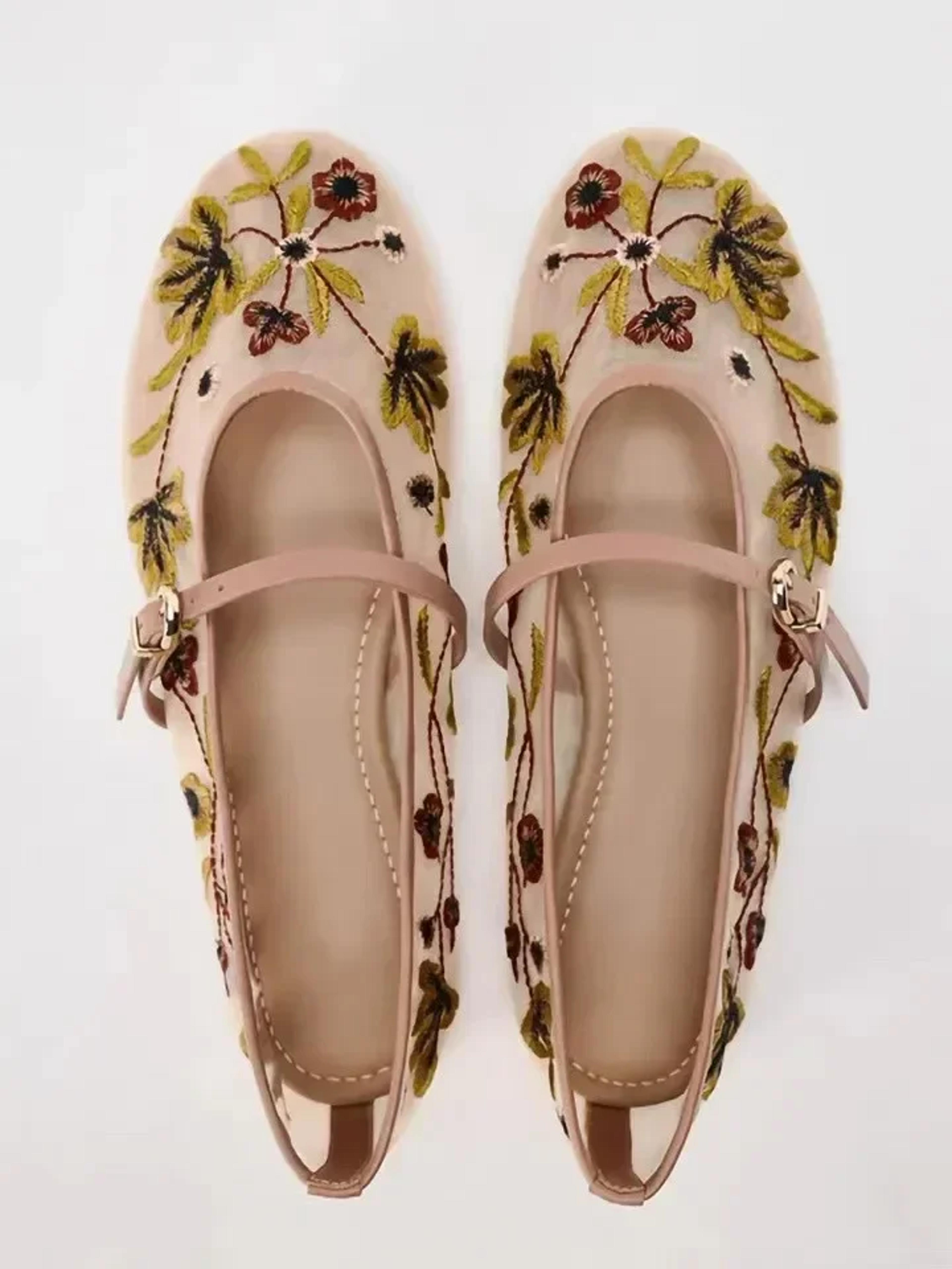 Luxury Designer Mesh Breathable Ballet Flats Women Embroidered Flower Mary Jane Shoes Lightweight L 5
