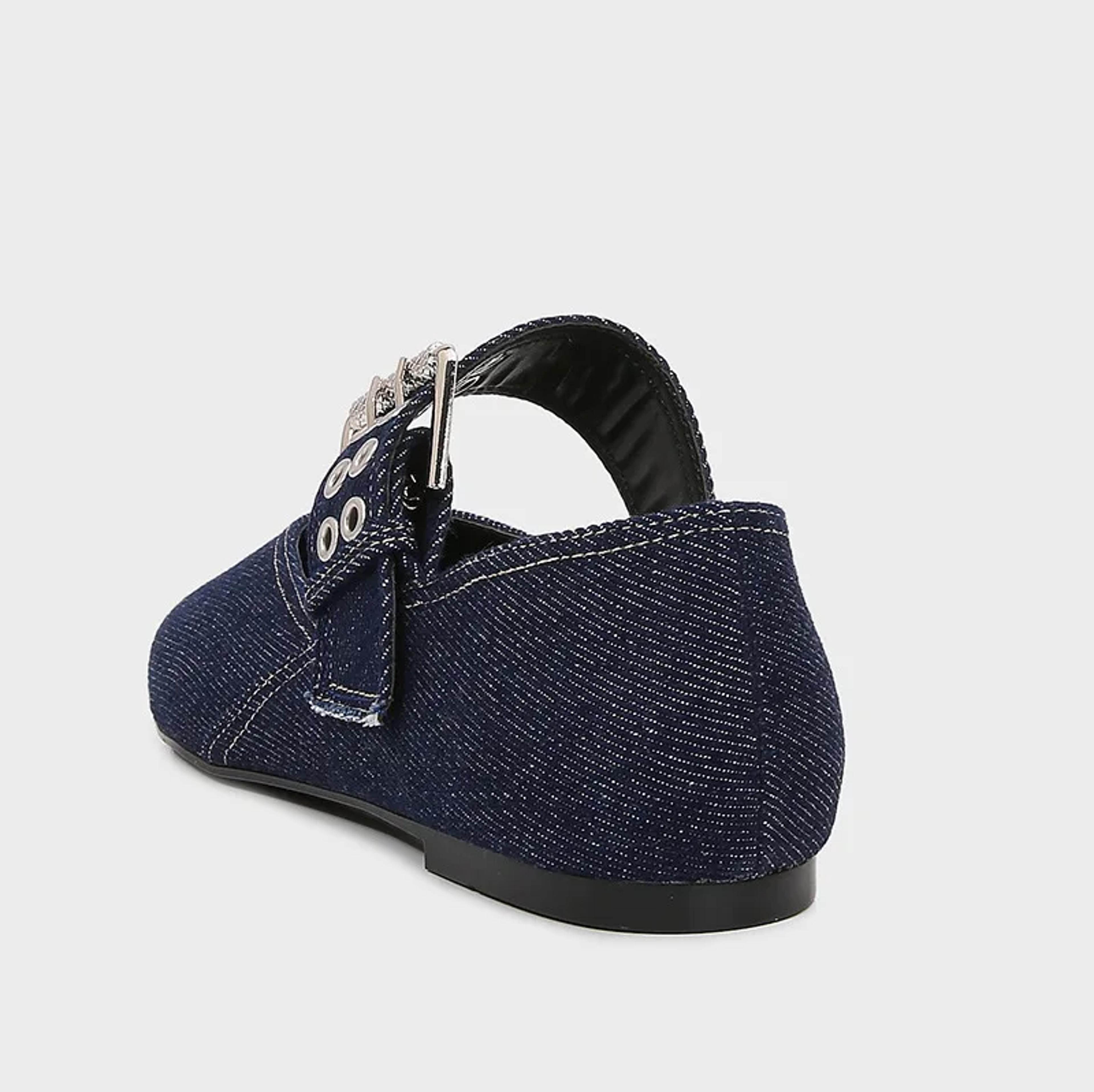 Womens Denim Blue Ballet Flats Lightweight Designer Mary Jane Shoes With Metal Buckle Strap Casual  2