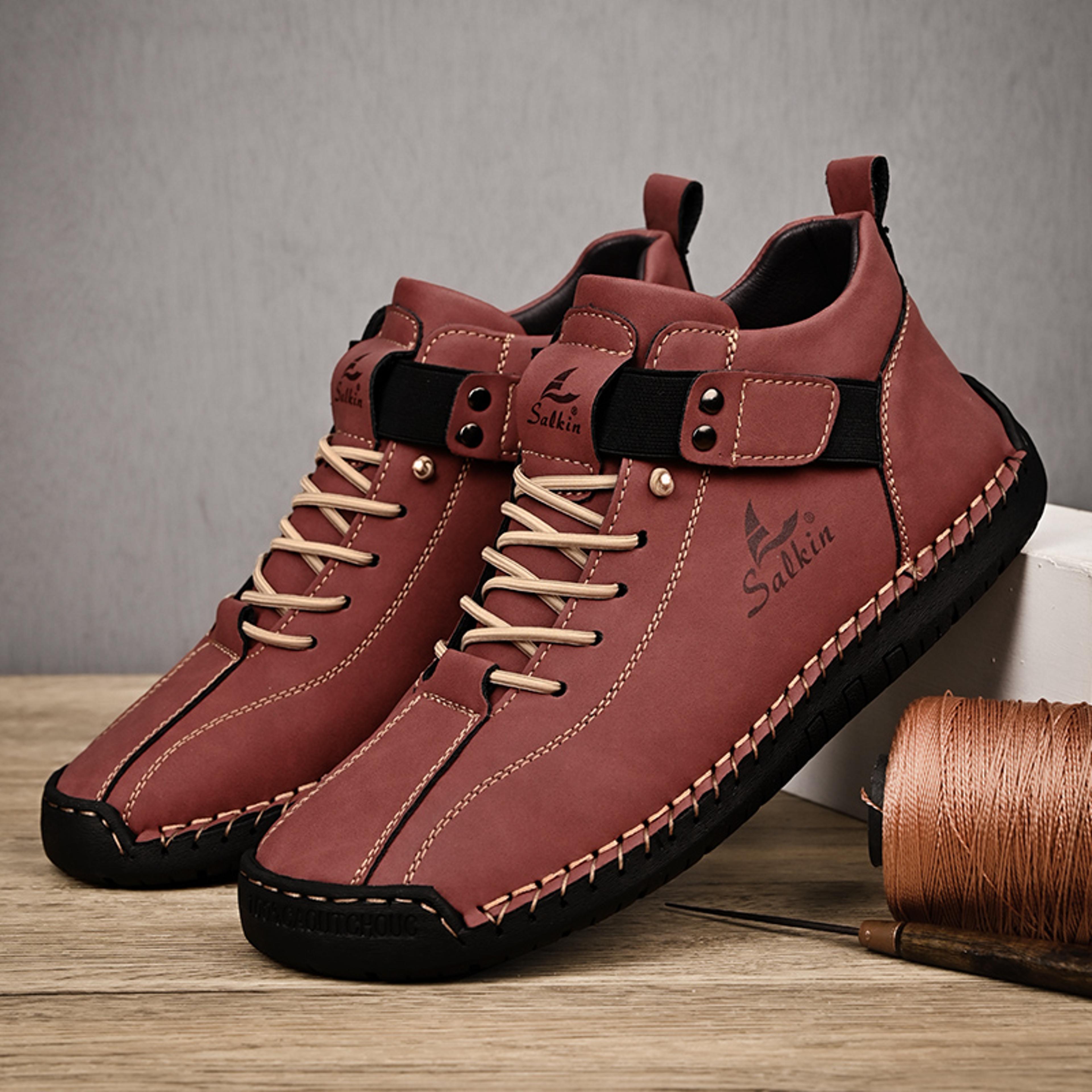 Handmade Leather Casual Men Shoes Design Breathable Outdoor Sneakers  Stylish Ankle Boots For Men 4