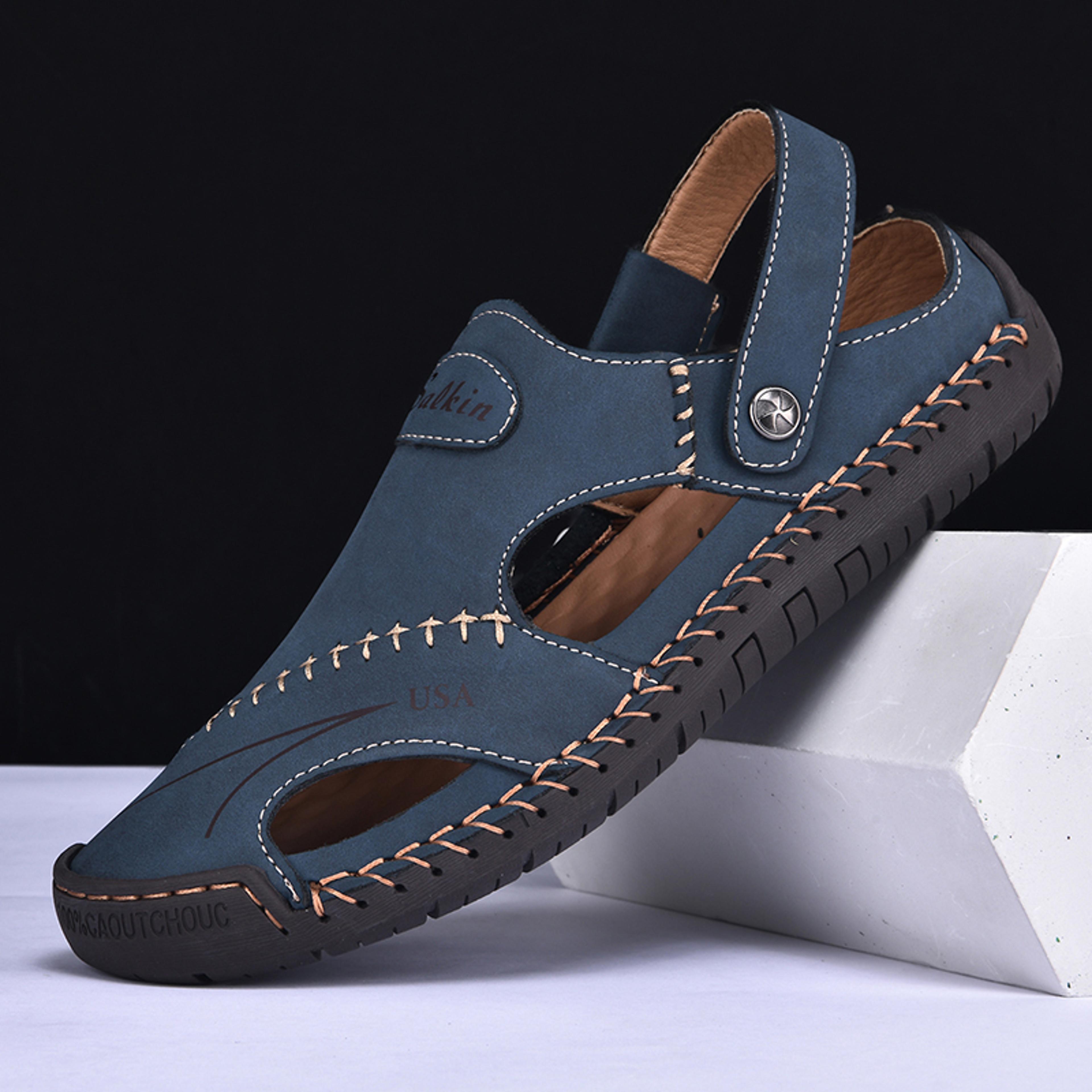 Mens Handmade Breathable Leather Summer Sandals Outdoor Antiskid Hollow Beach Shoes For Stylish Com 6