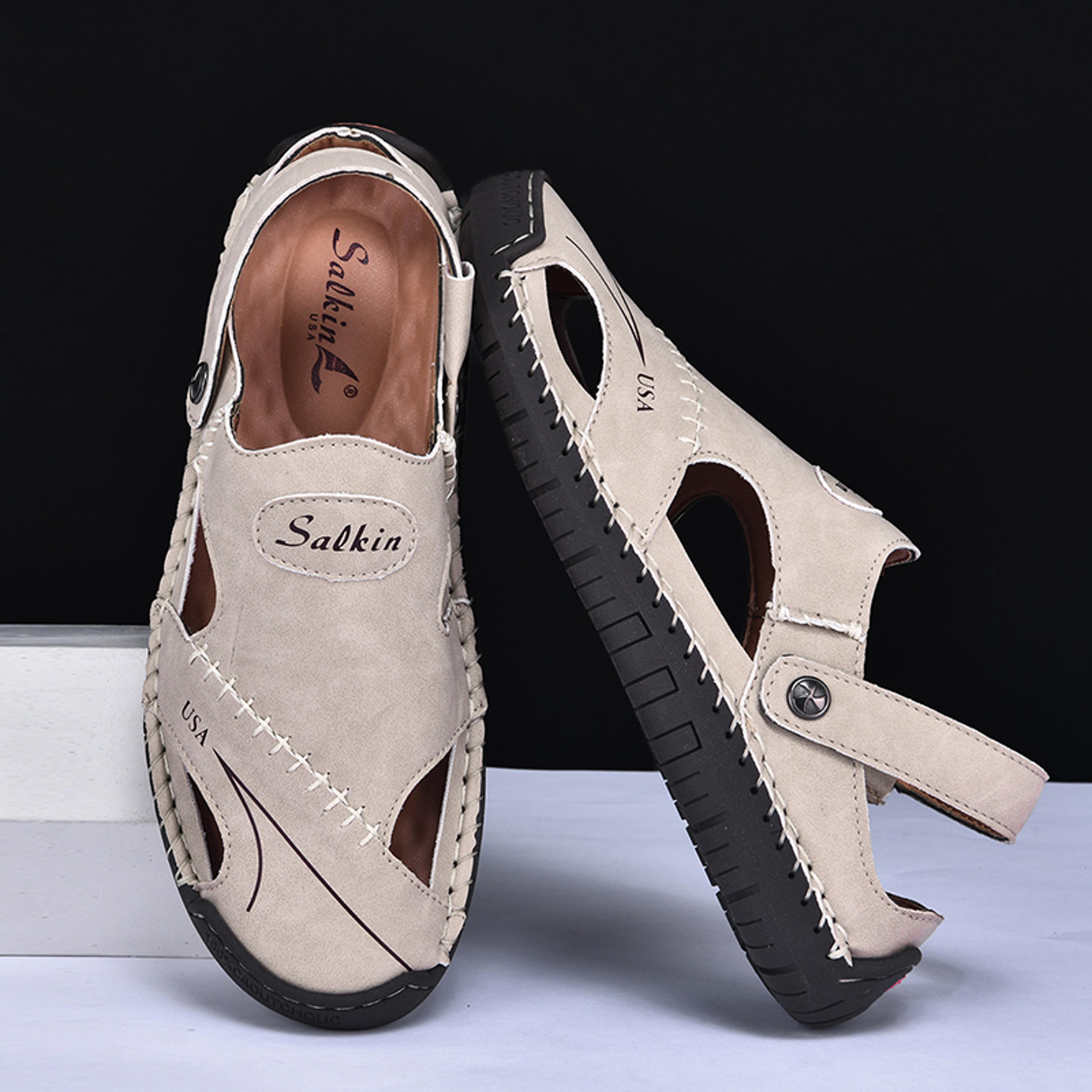 Mens Handmade Breathable Leather Summer Sandals Outdoor Antiskid Hollow Beach Shoes For Stylish Com 3