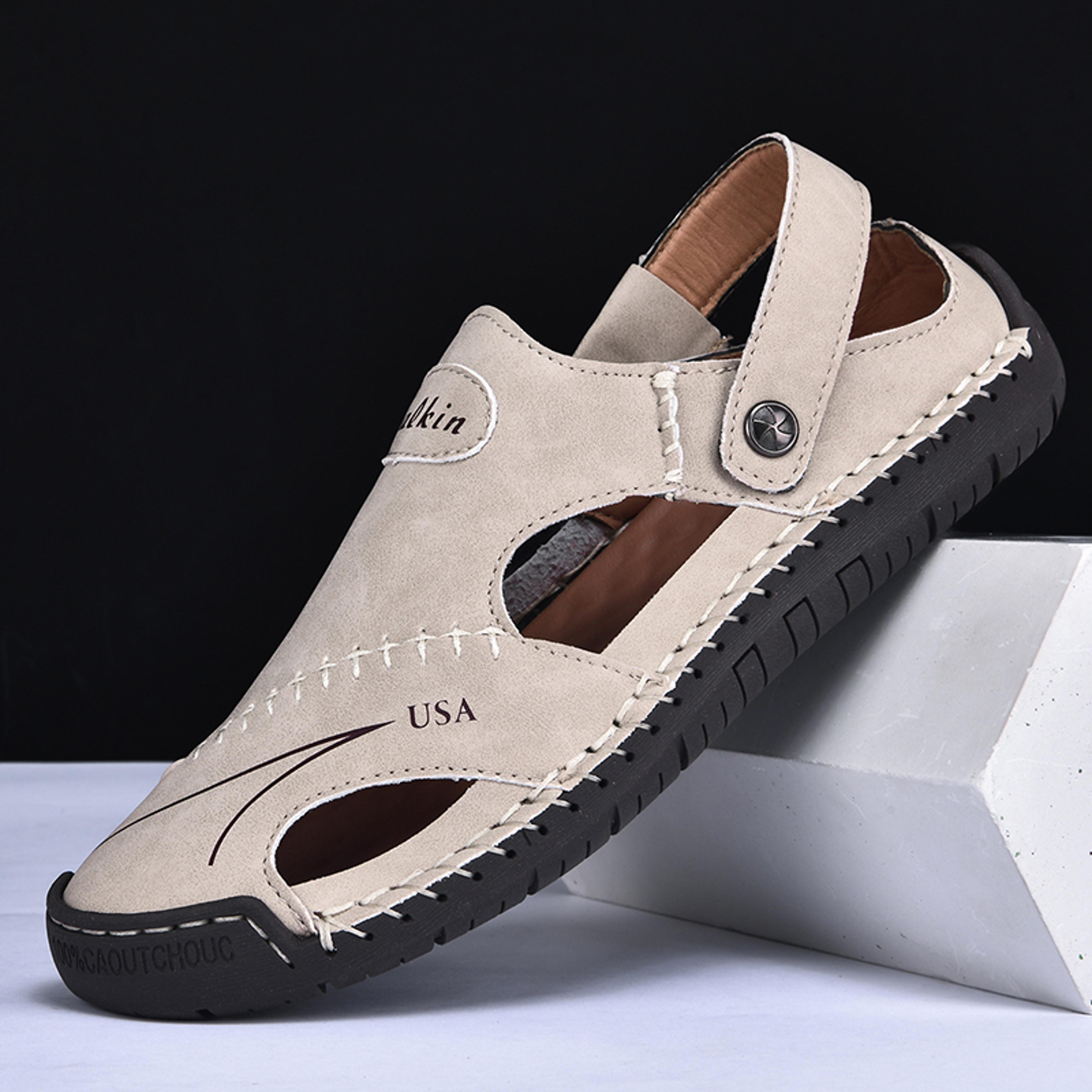Mens Handmade Breathable Leather Summer Sandals Outdoor Antiskid Hollow Beach Shoes For Stylish Com 8