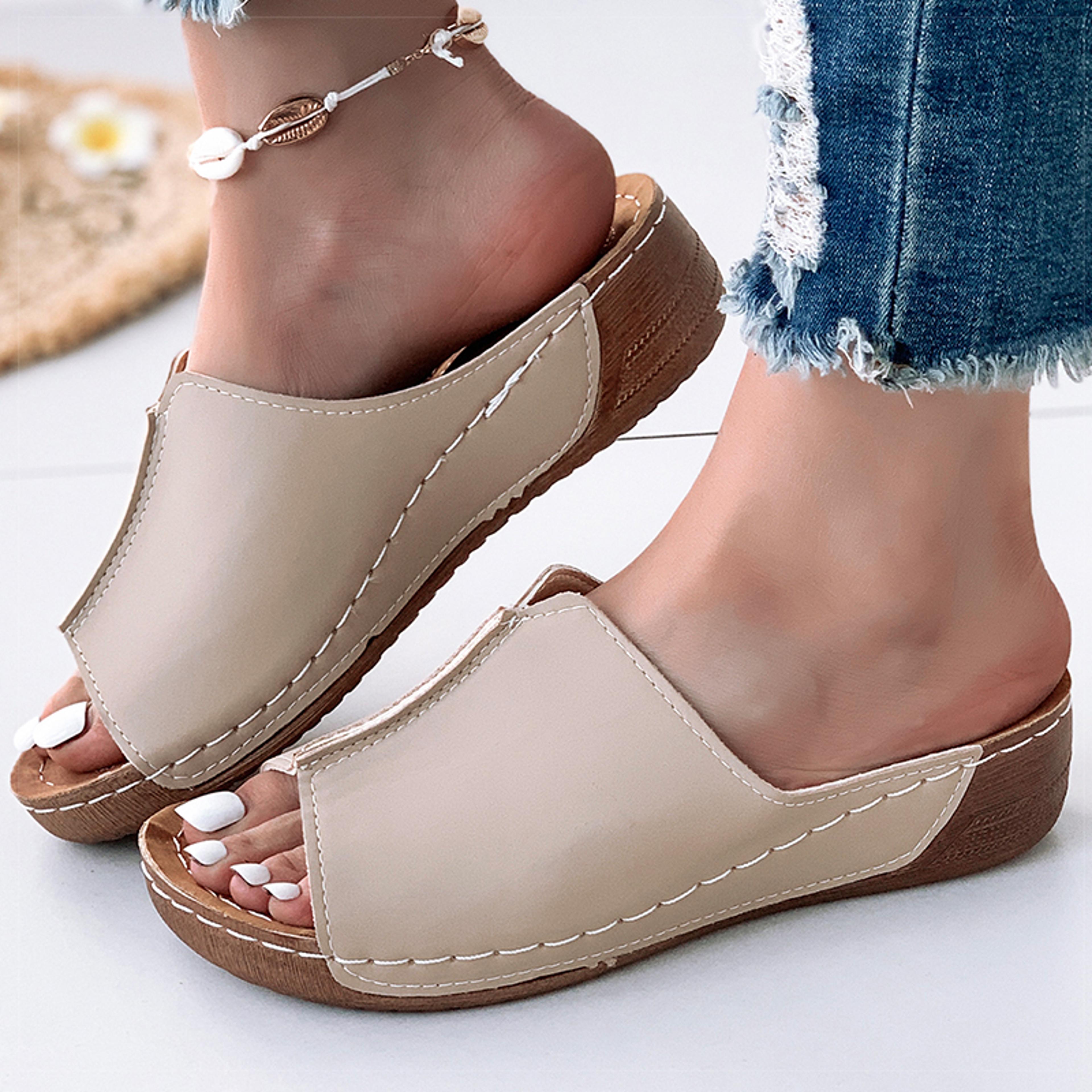 womens summer sandals, new soft heeled slippers, wedge heels & low platform shoes for women