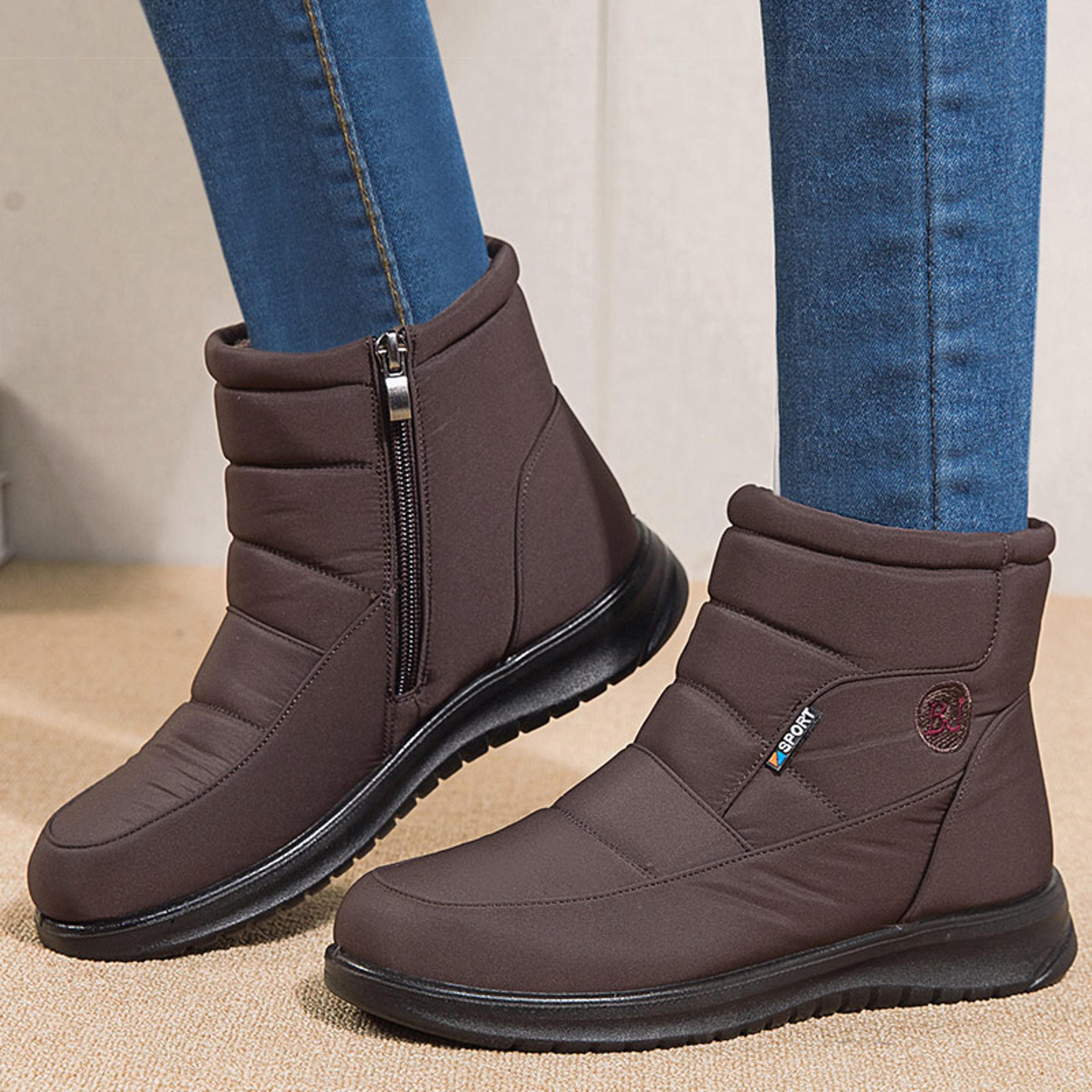 Cozy Womens Boots Winter Shoes Waterproof Warm Fur Ankle Boots Low Heel Snow Boots For Cold Weather 4