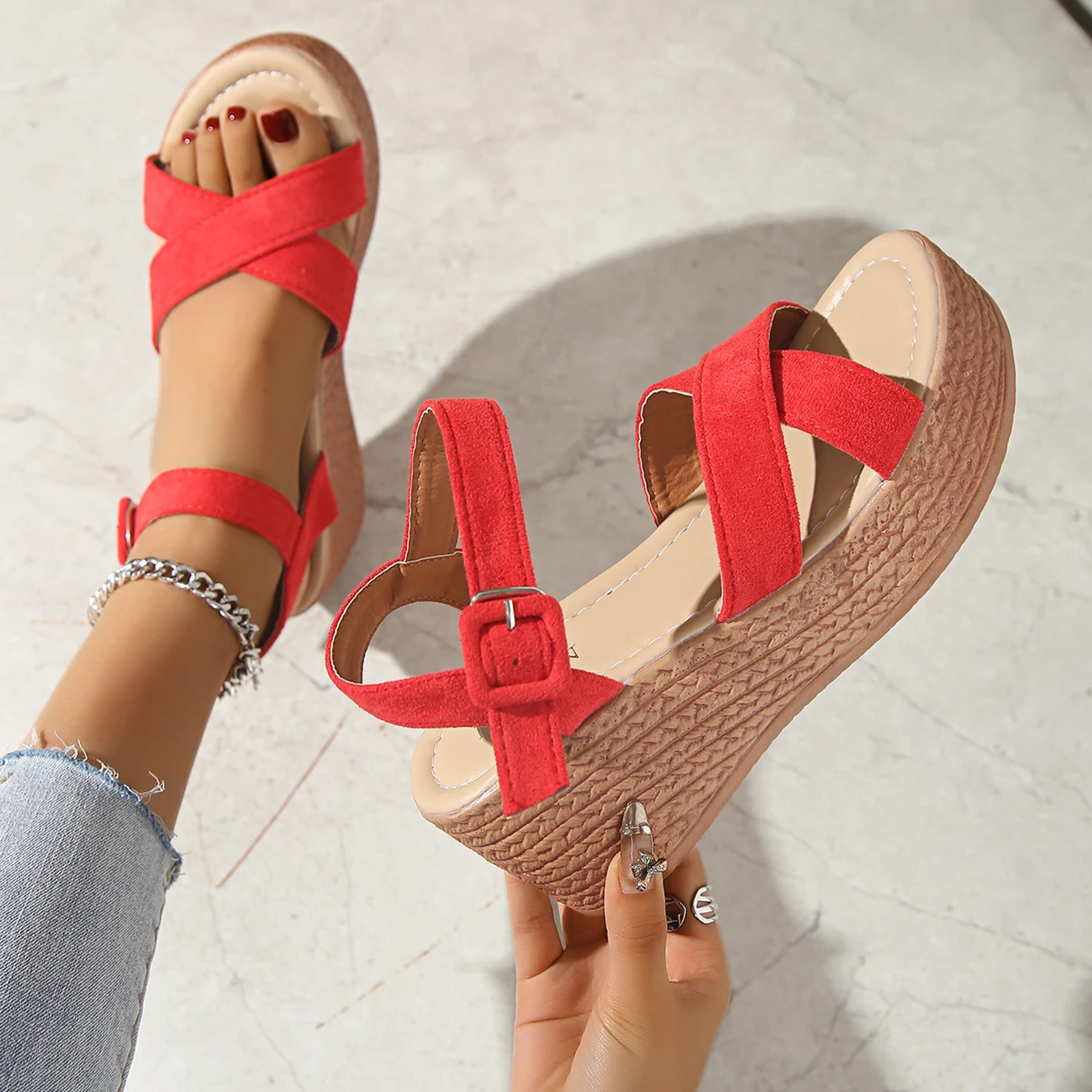 Summer Wedge Heel Platform Sandals Thick Bottom Buckle Casual Comfortable Walking Shoes For Women 1