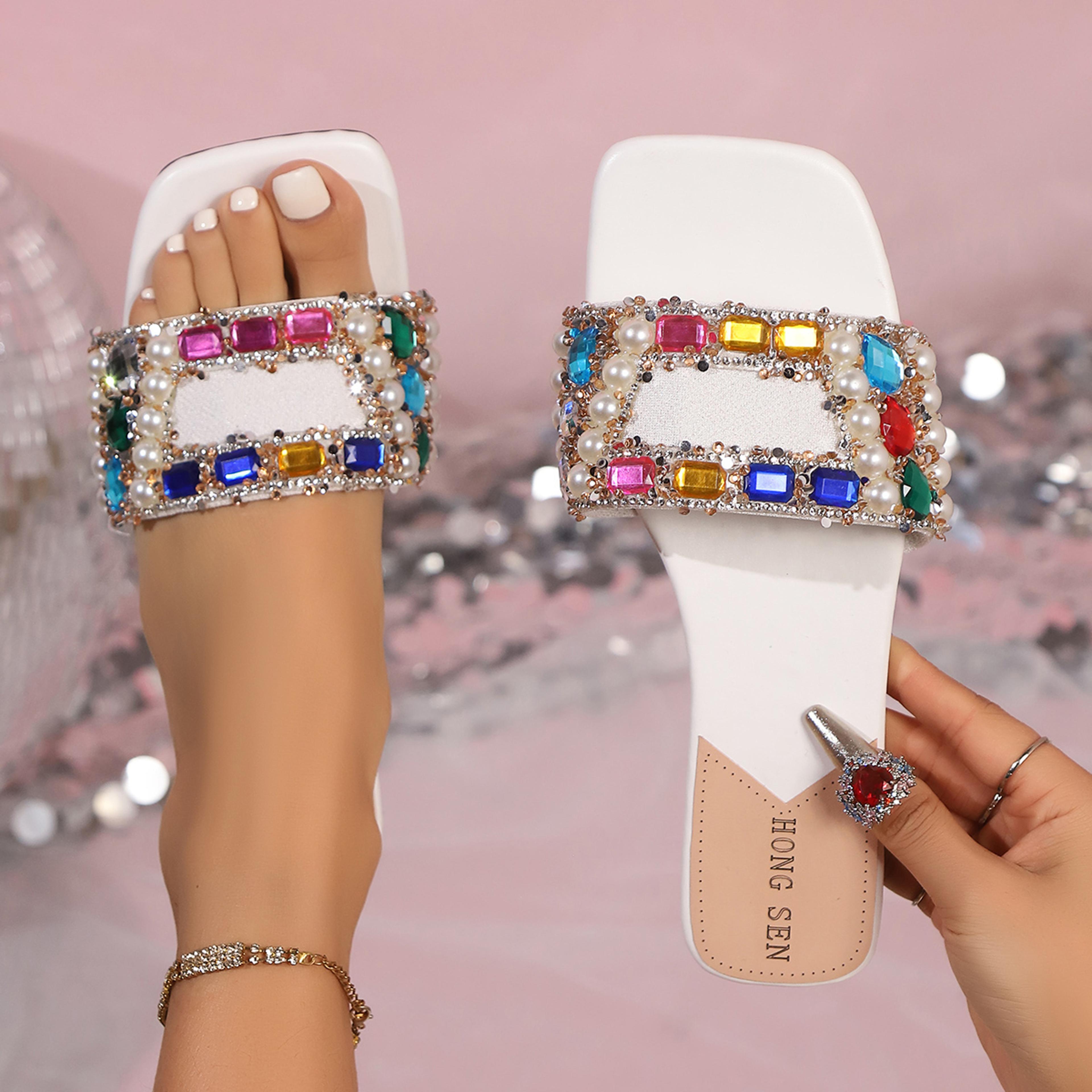 Casual Women Rhinestone Slippers Fairy Style Summer Home Sandals Flat Fashion Slides Versatile Desi 2