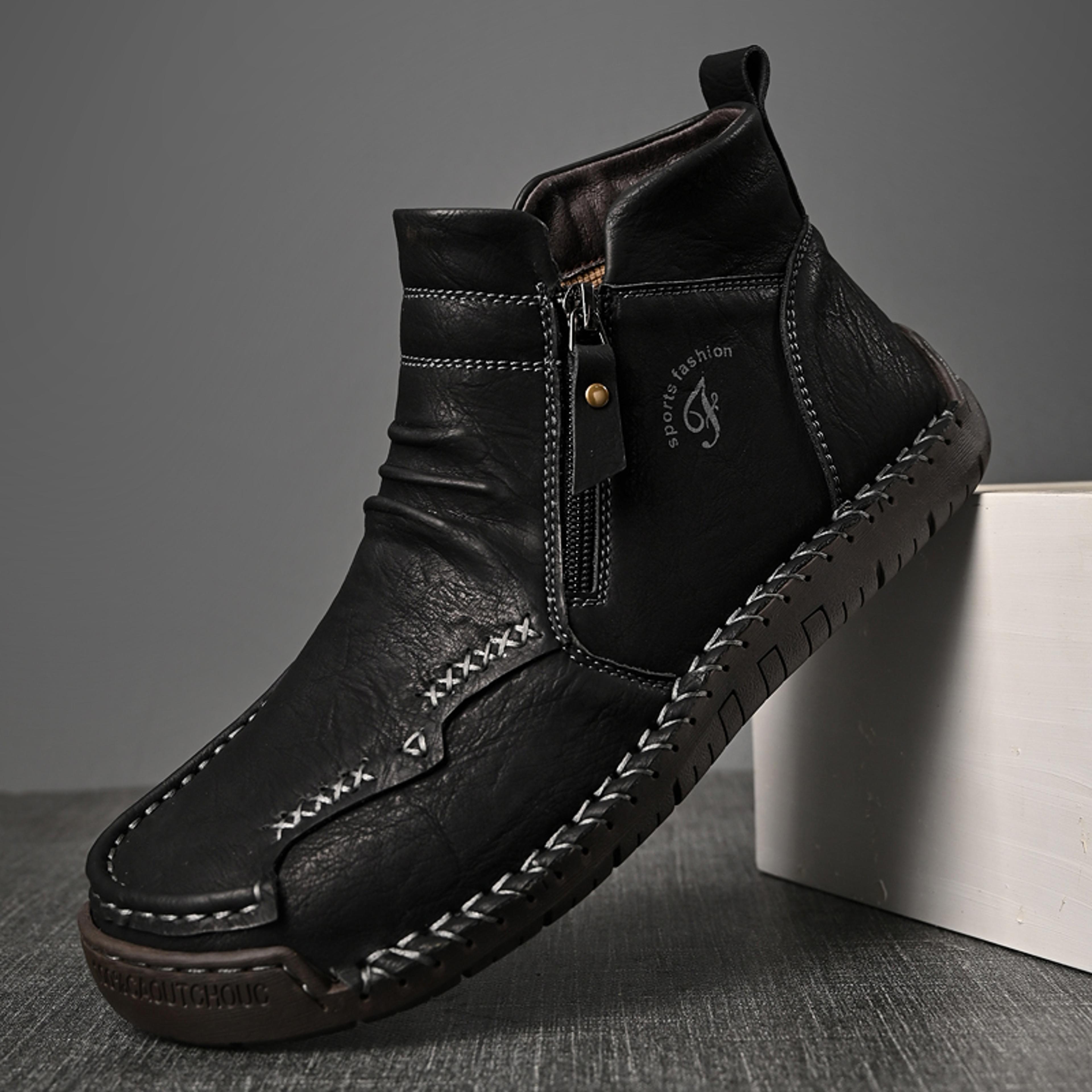 Handmade Mens Genuine Leather Shoes Luxury Ankle Boots Comfortable Slip On Winter Mid Cut Shoes 4