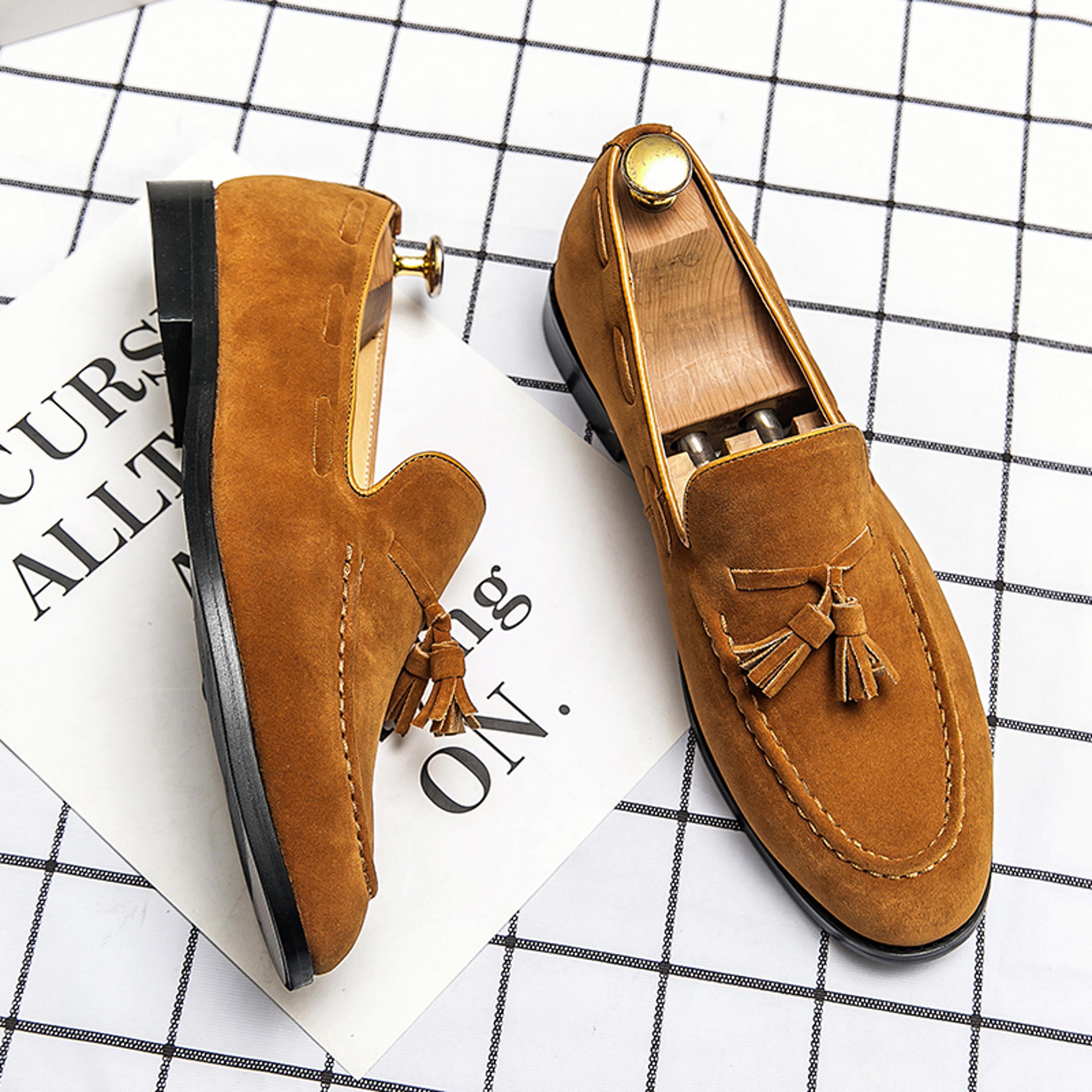 frosted leather tassel loafers, high quality mens slip on shoes, comfortable male driving flats, all-match antiskid foot