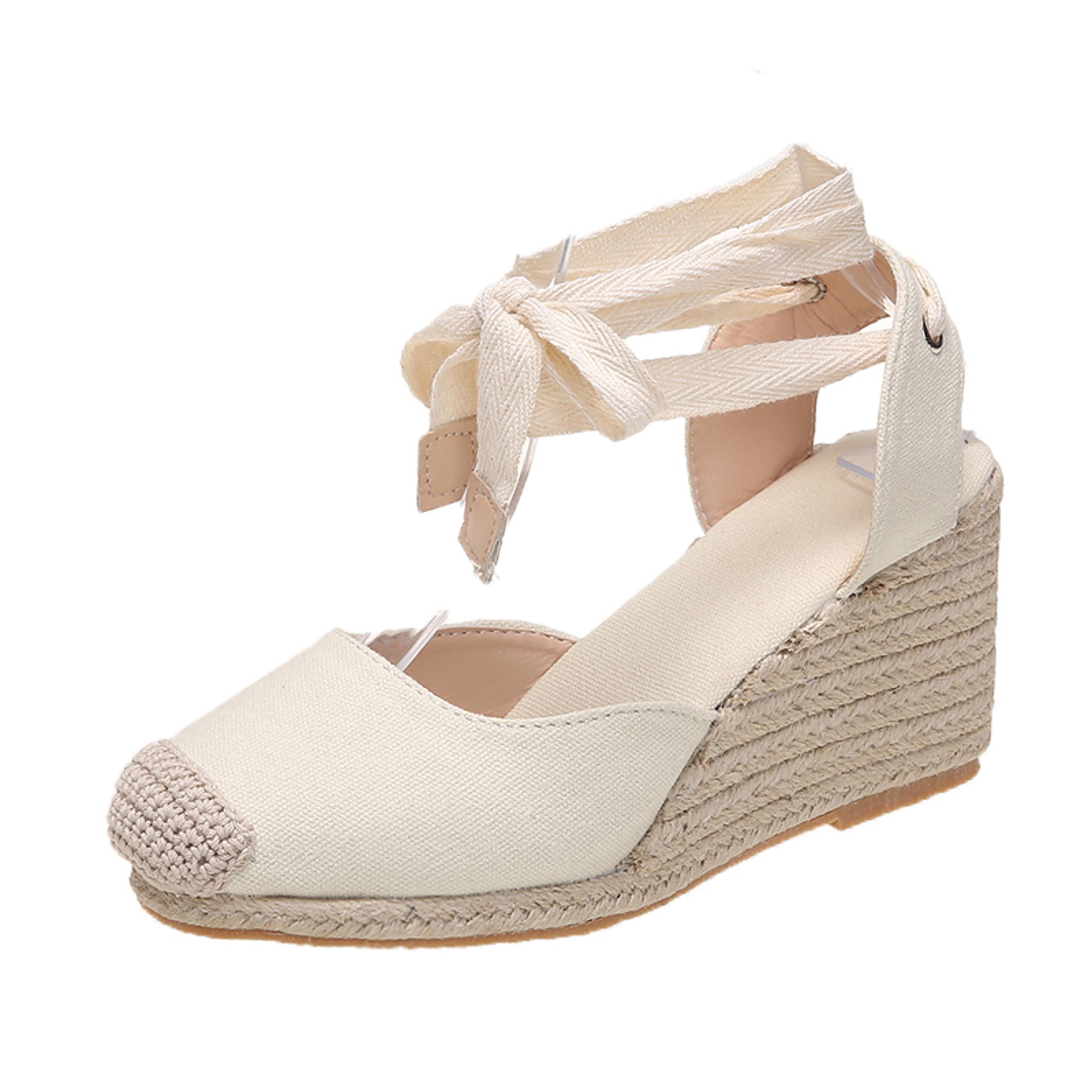 Comfortable Womens Casual Shoes Espadrille Ankle Strap Sandals Breathable Flax Hemp Canvas Slippers 6