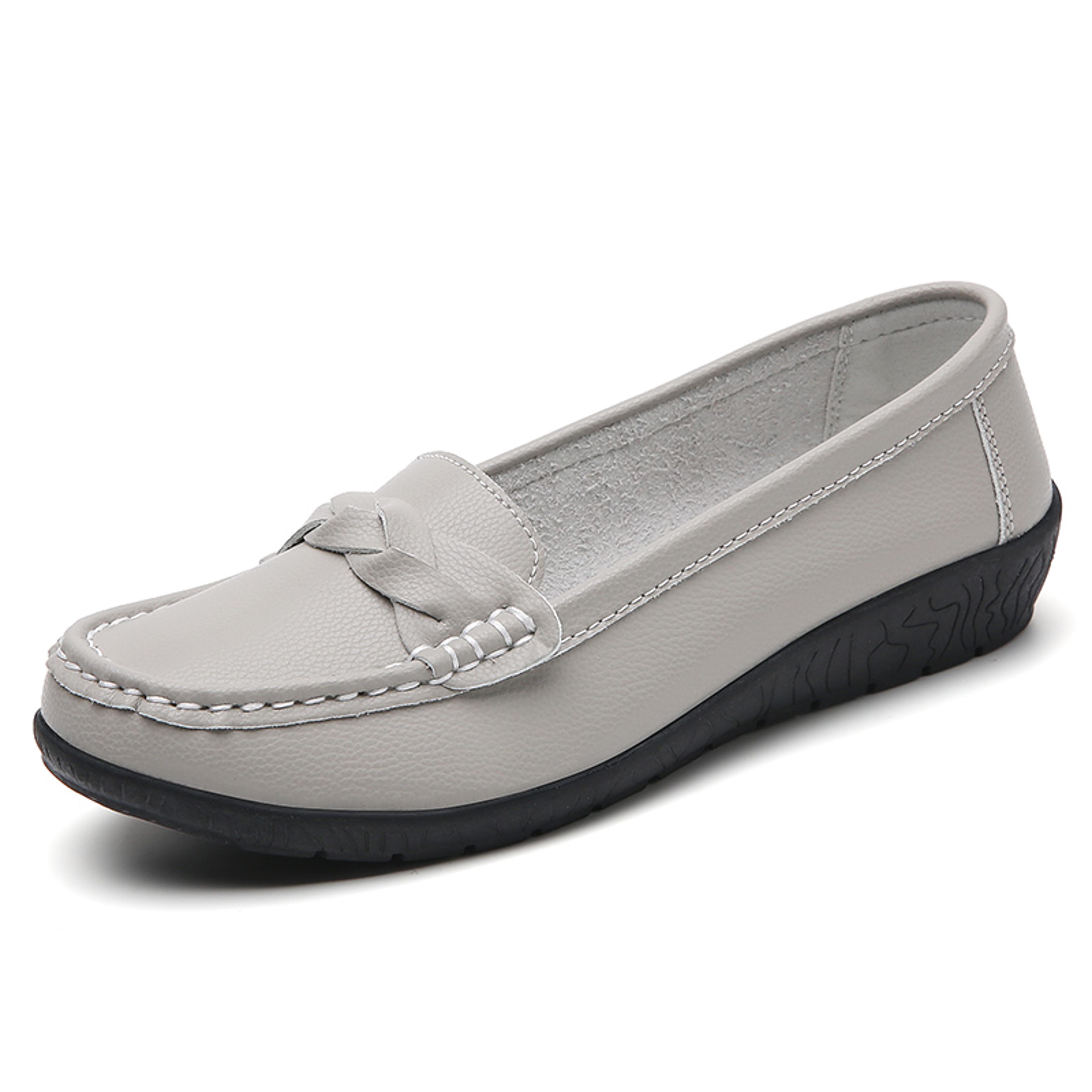 Women Leather Moccasins Shoes Round Toe Flats Slip On Black Casual Shoes 6