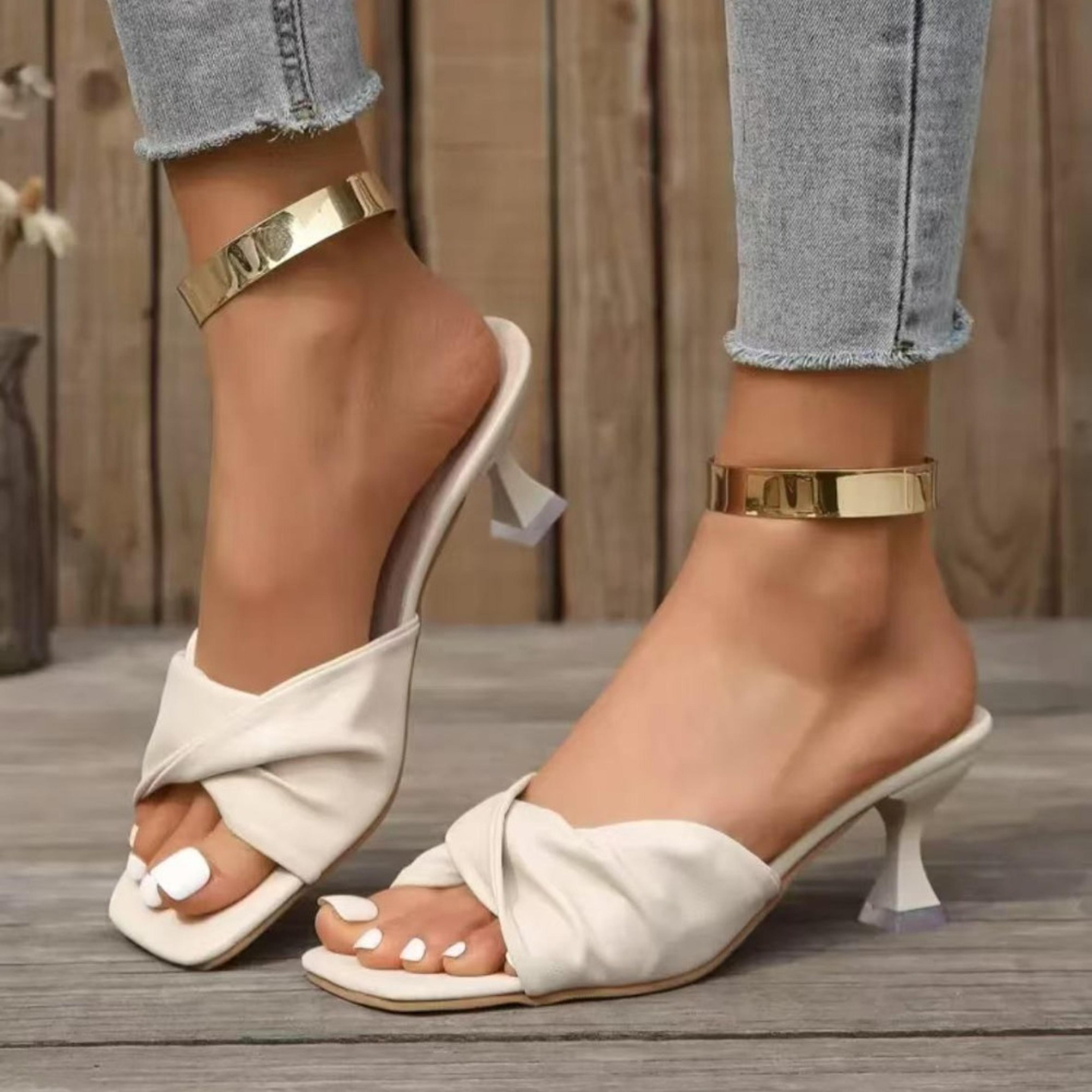 Womens Slippers With Cross Strap Thin Heel Casual Fashionable Sandals With Polyester Lining 7