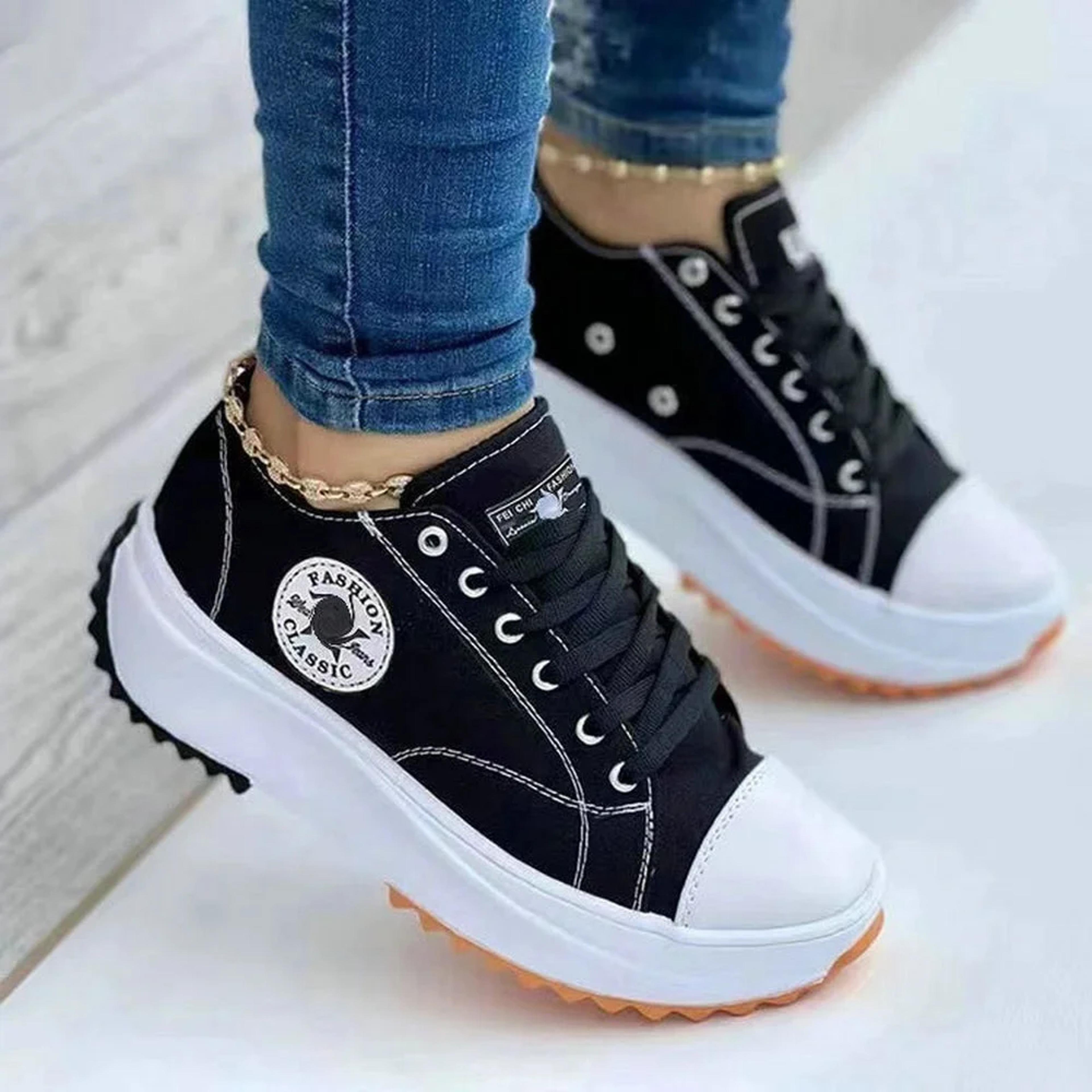 Pattern Womens Casual LaceUp Canvas Sneakers Flat Shoes 4