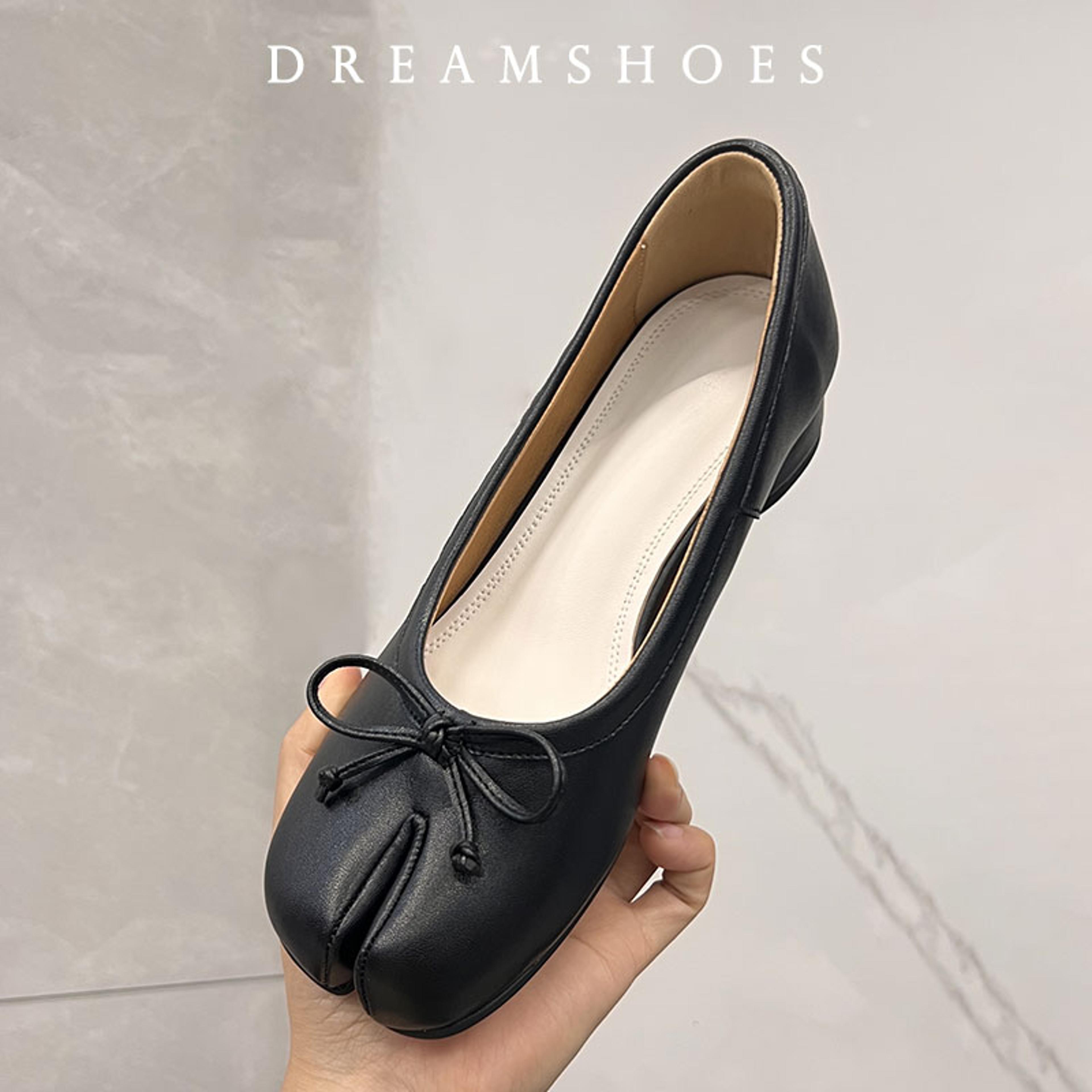Women Spring Flats With Bow Tie Front Split Toe Soft Leather Slip On Ballet Tabi Shoes For Girls 3