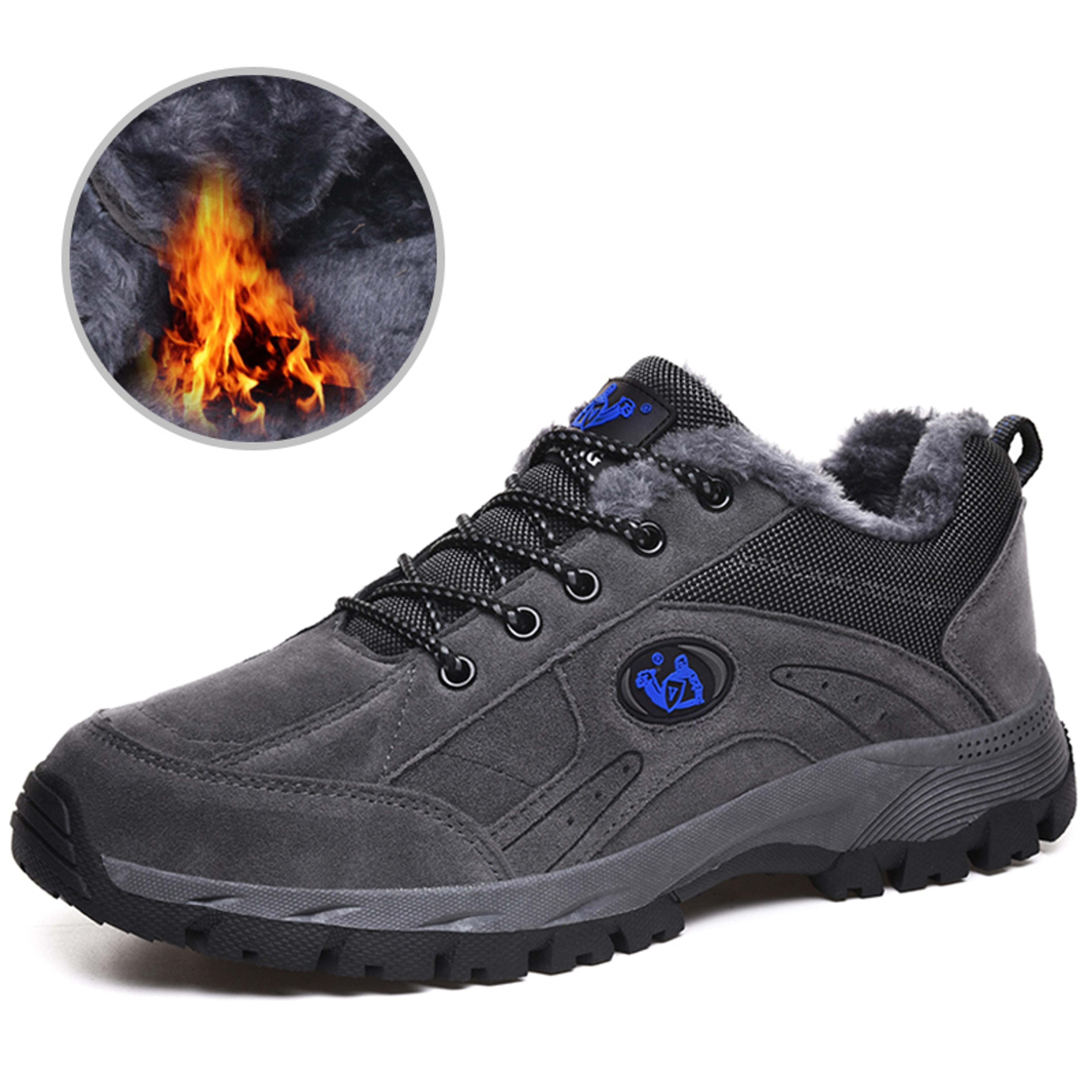 Mens Outdoor Leather Casual Shoes With Warm Fur Sneakers For Women Lace Up Plush Footwear For Winte