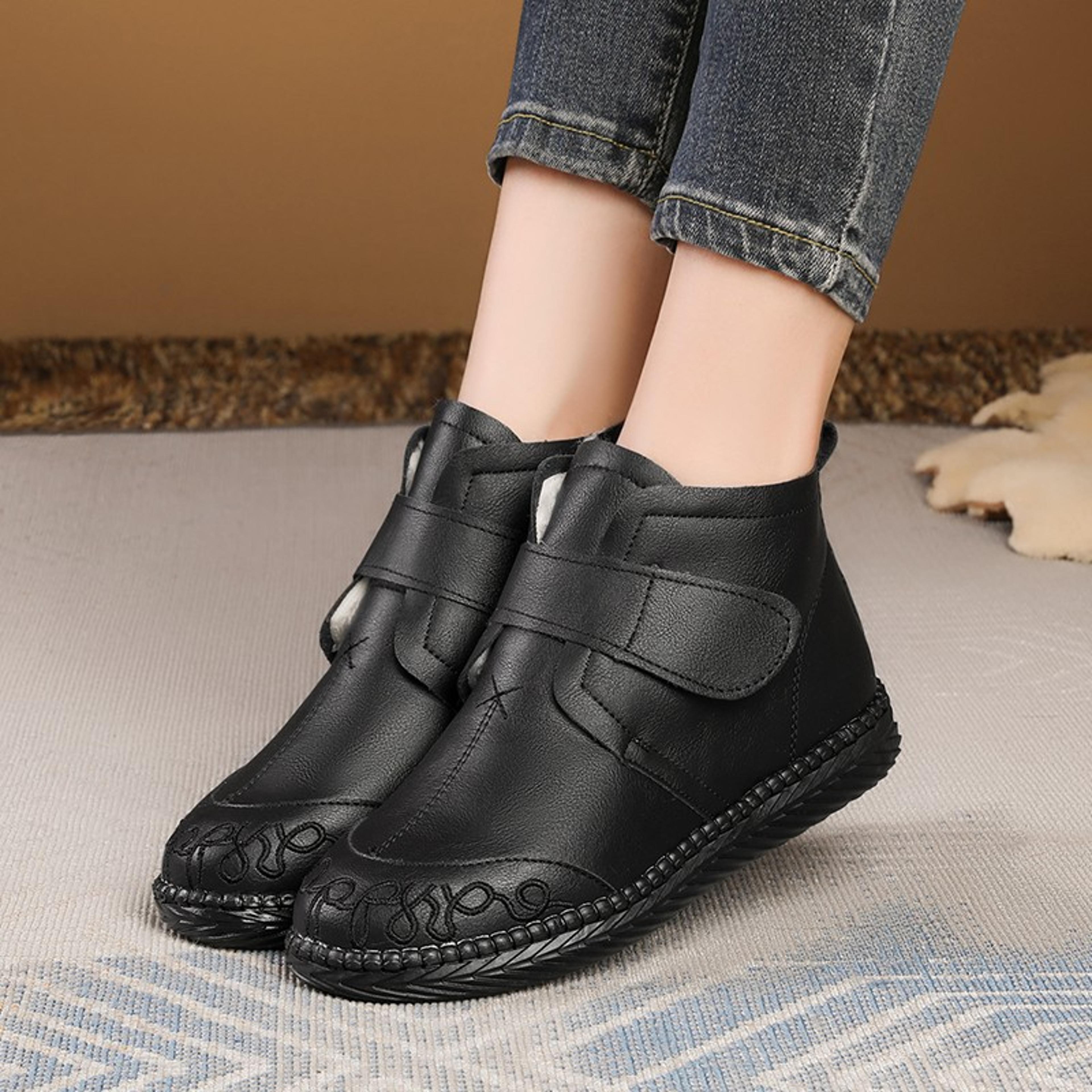 Womens Waterproof Snow Boot New Winter Faux Fur Leather Ankle Boots Hook Loop Embroidered Furry Sho 3