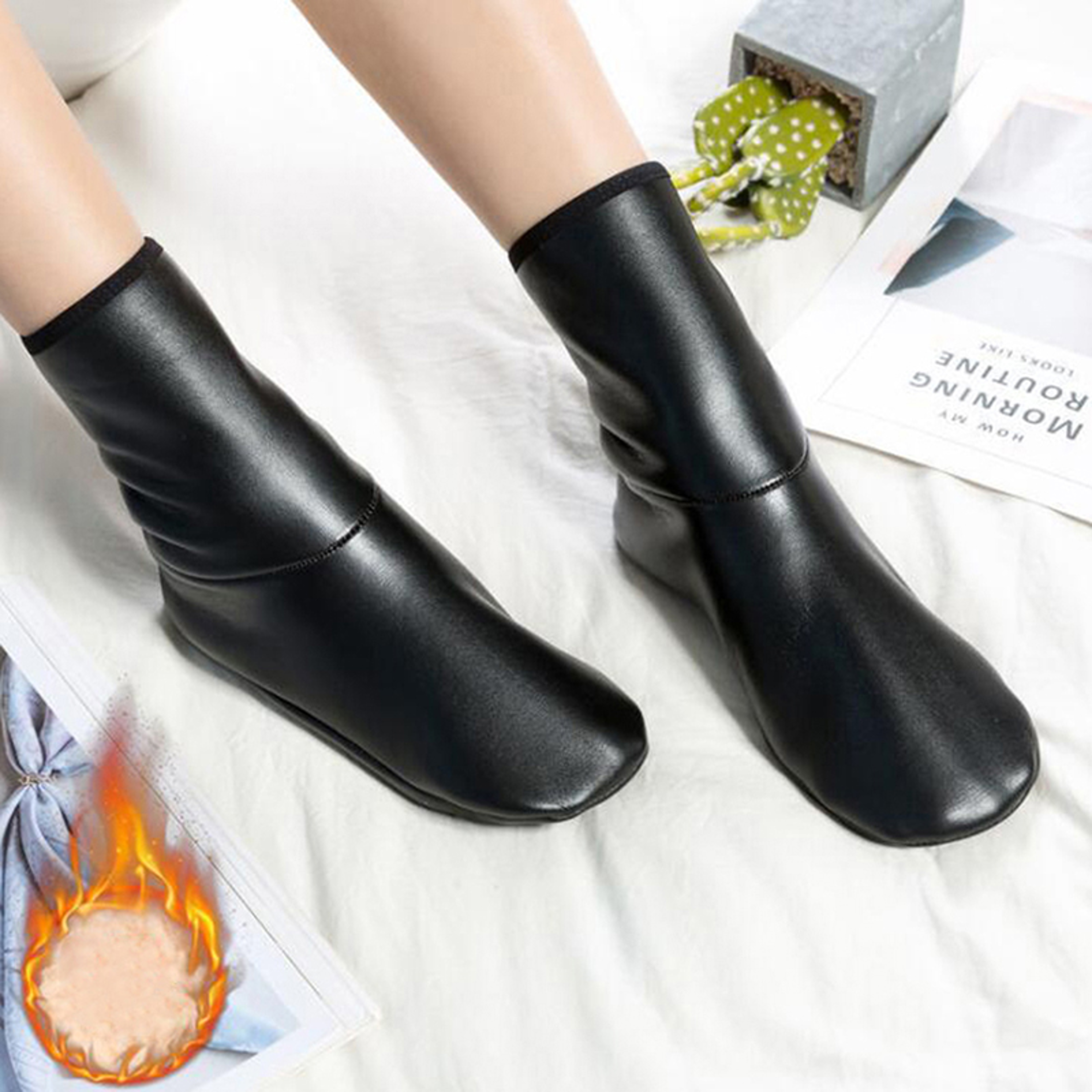 Soft NonSlip Socks Unisex Winter Warm Leather Thermal Boot Slipper Indoor House For Men Women 1
