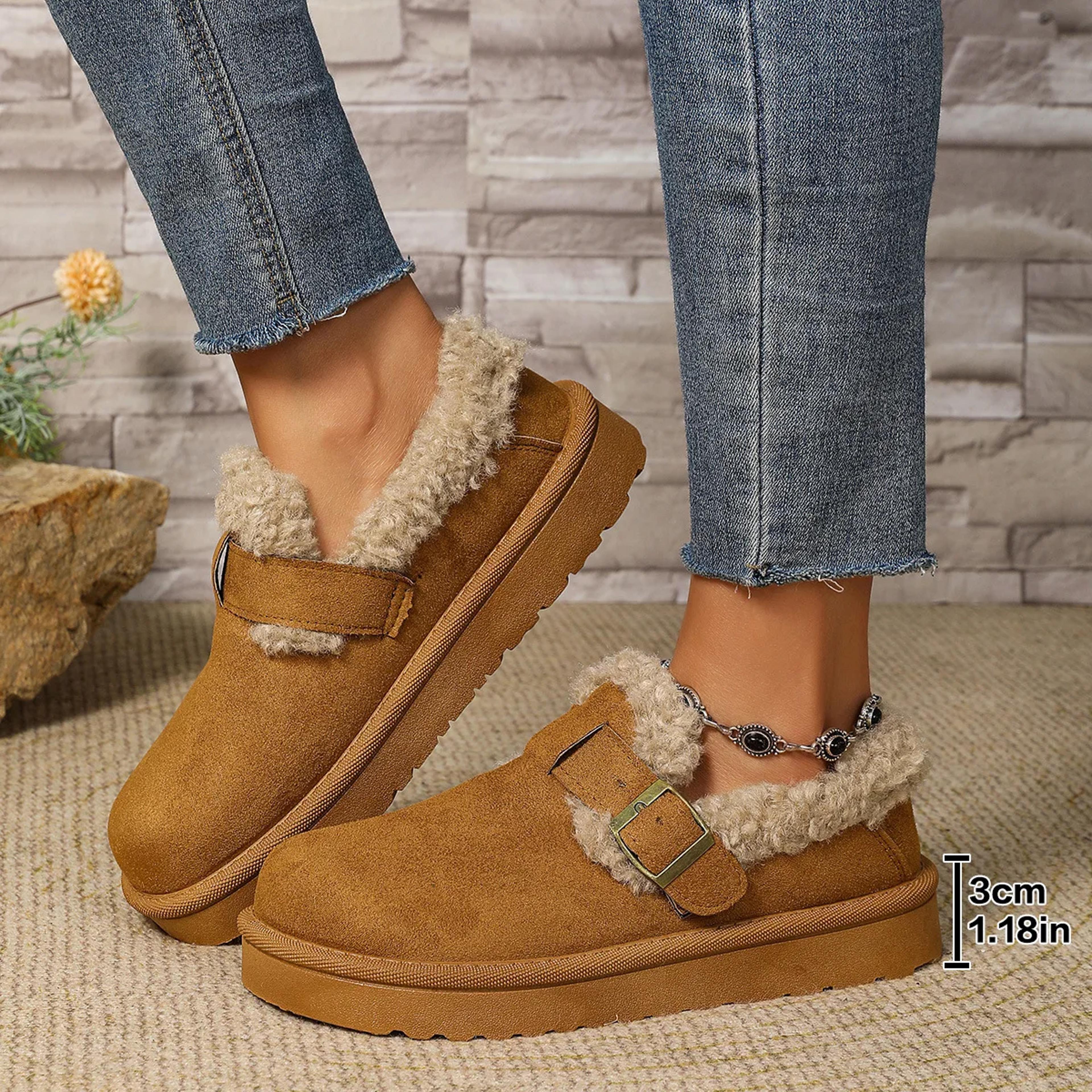 Fleece Lined Bean Bean Fur Boots Casual Shoes Thickened Snow Boots Rubber Bottom Round Toe Korean S 2