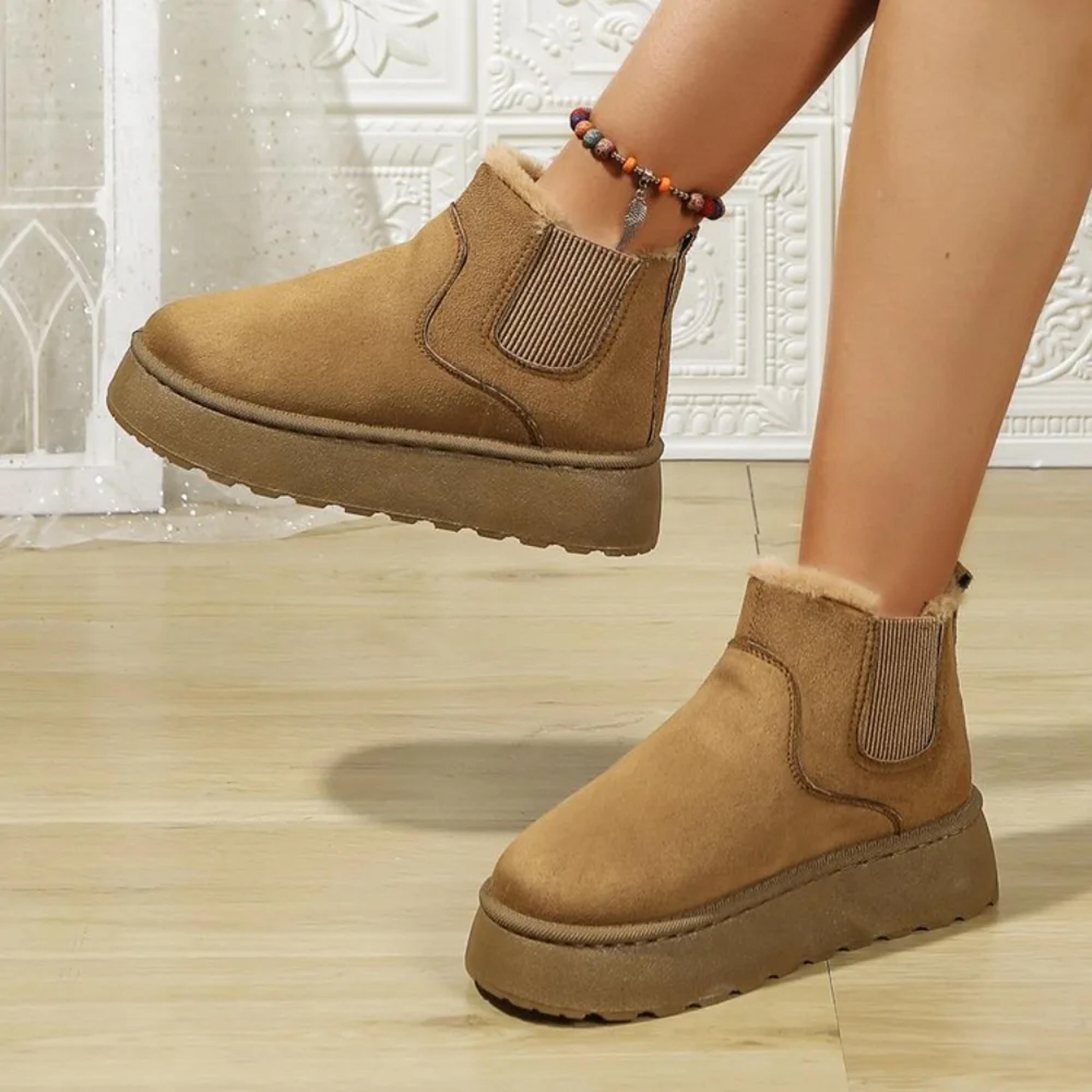 New Suede Fur Winter Women Short Plush Snow Boots Chelsea Ankle Boots Casual Shoes Flats Platform L 2