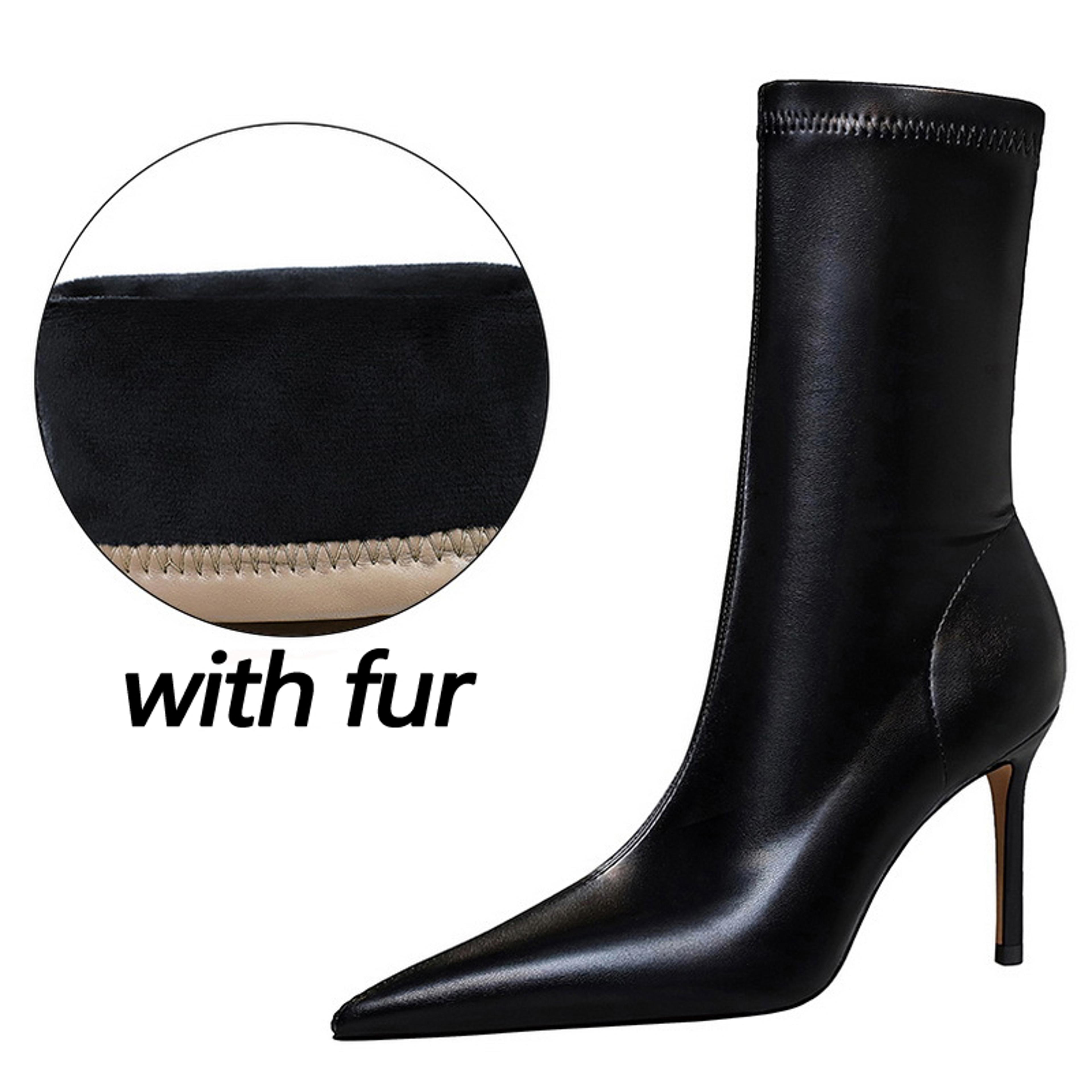Winter Boots Women Ankle Boots High Heels Leather Boots Ladies Booties Short Boots 5