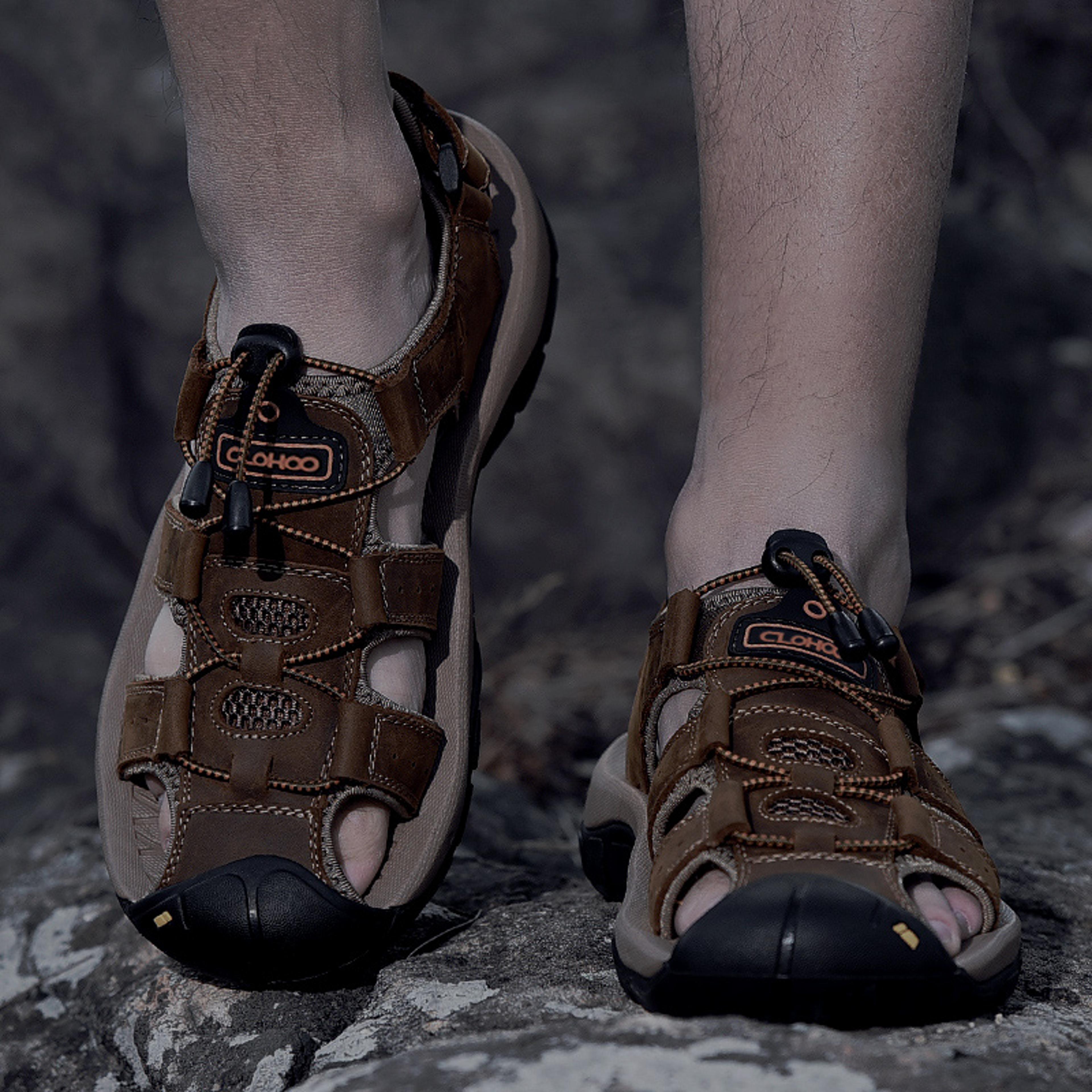Mens Sandals Leather Casual Beach Shoes Handmade Thick Bottom Rubber SlipOn Breathable Upgraded Ver 1