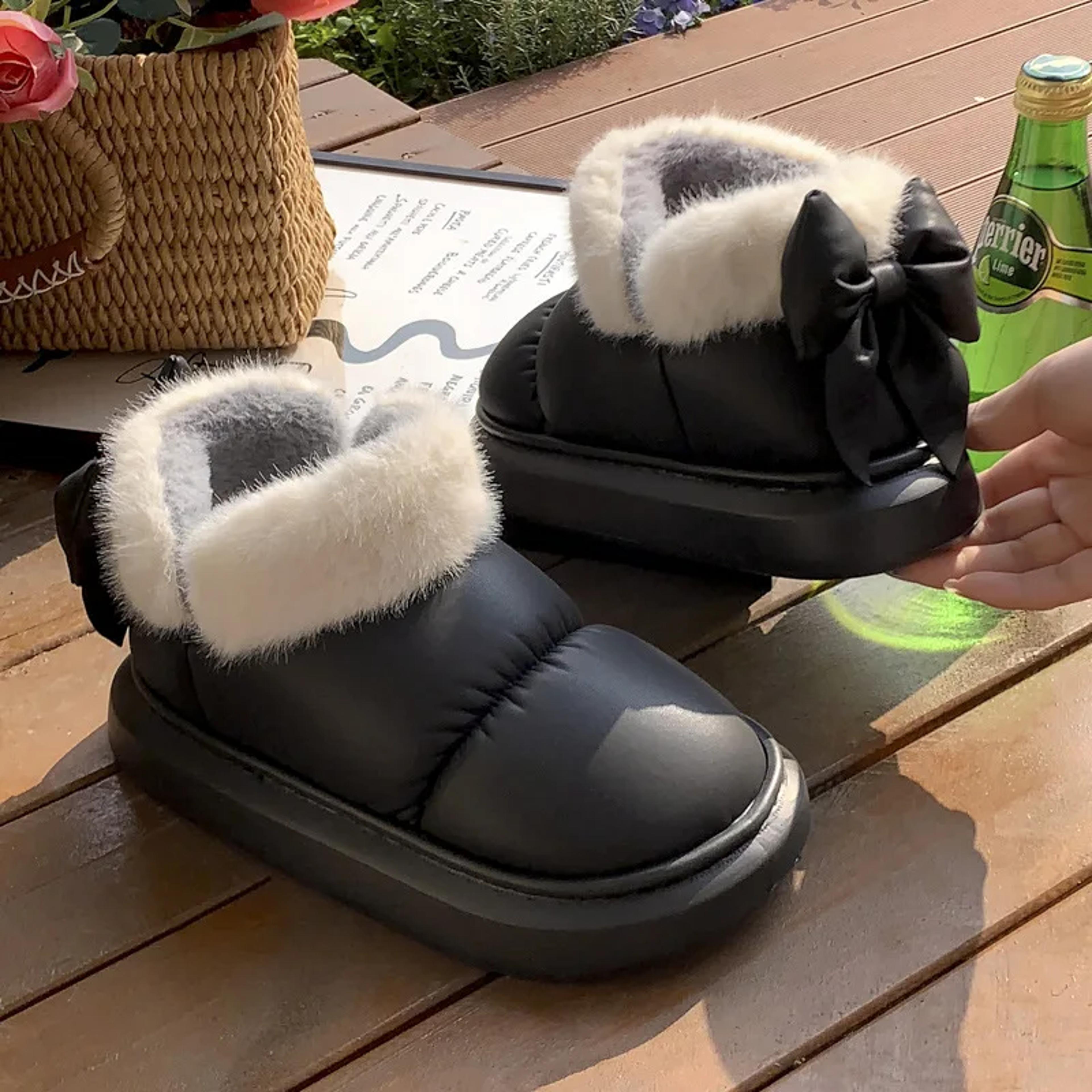 Winter Womens Bow Warmth Boots Cute Warm Ankle Plush Cotton Shoes Waterproof Down Cloth Short Barre 6