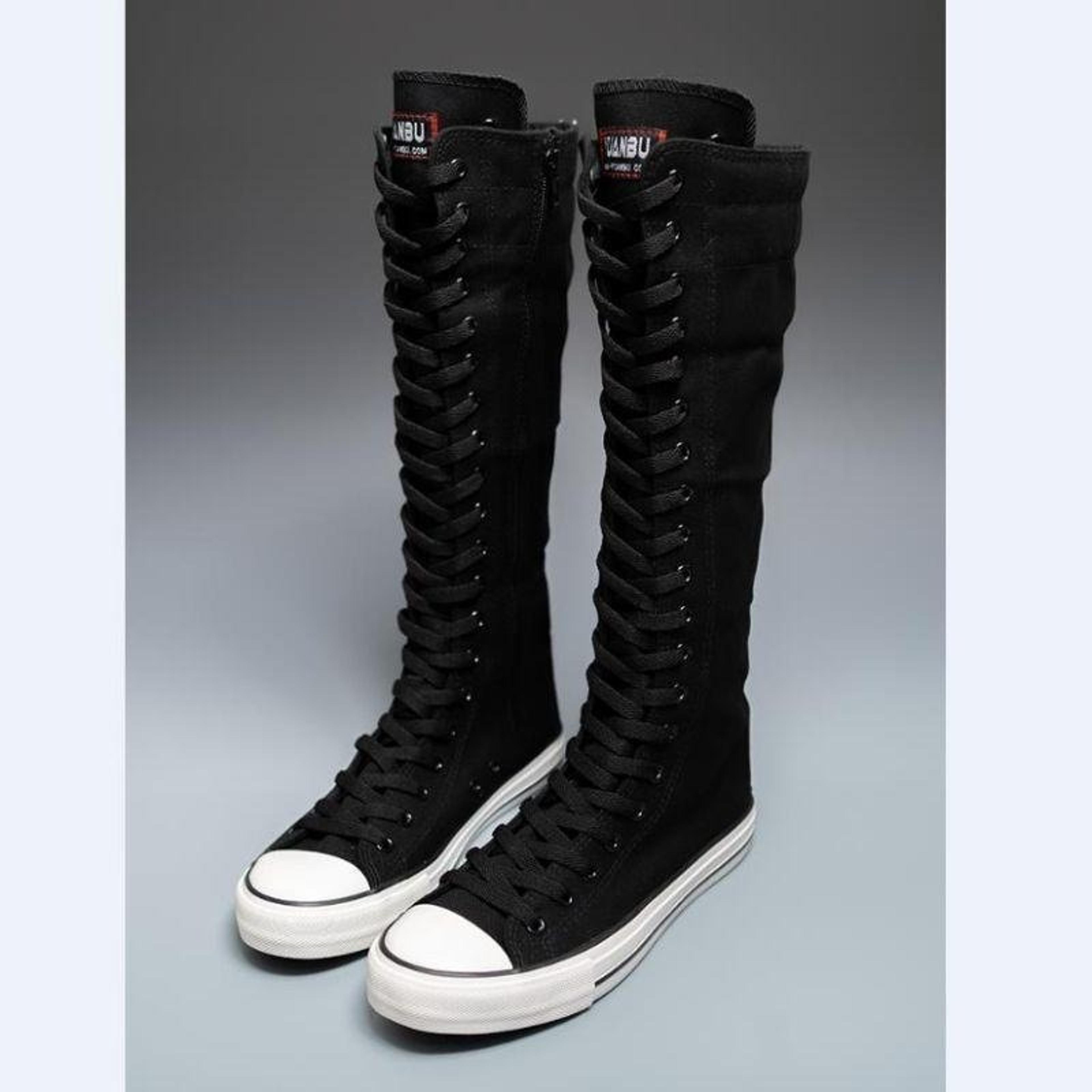 Womens High Top Canvas Shoes Korean Edition LaceUp Long Boot Comfortable Zipper Boots 4