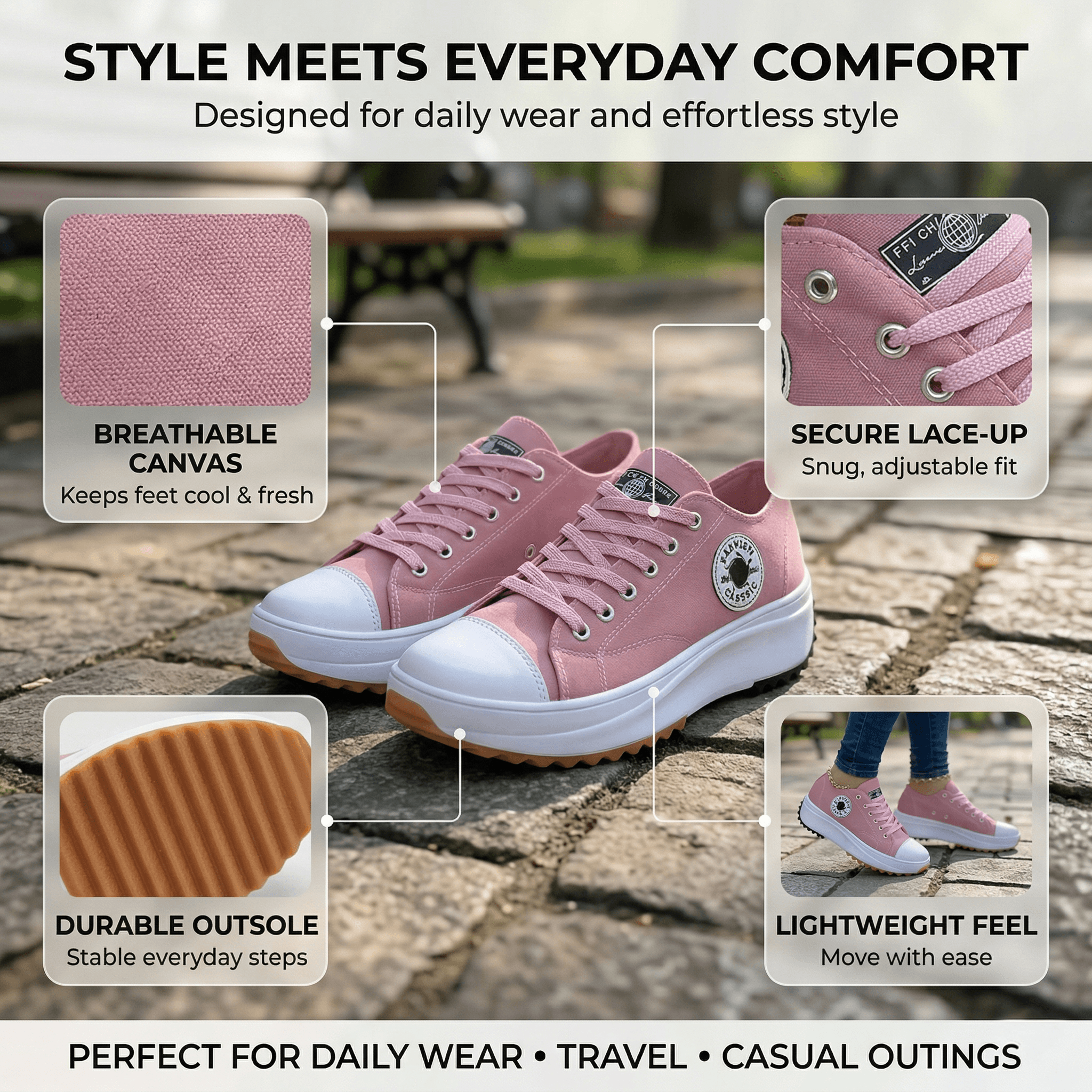 Pattern Womens Casual LaceUp Canvas Sneakers Flat Shoes 1