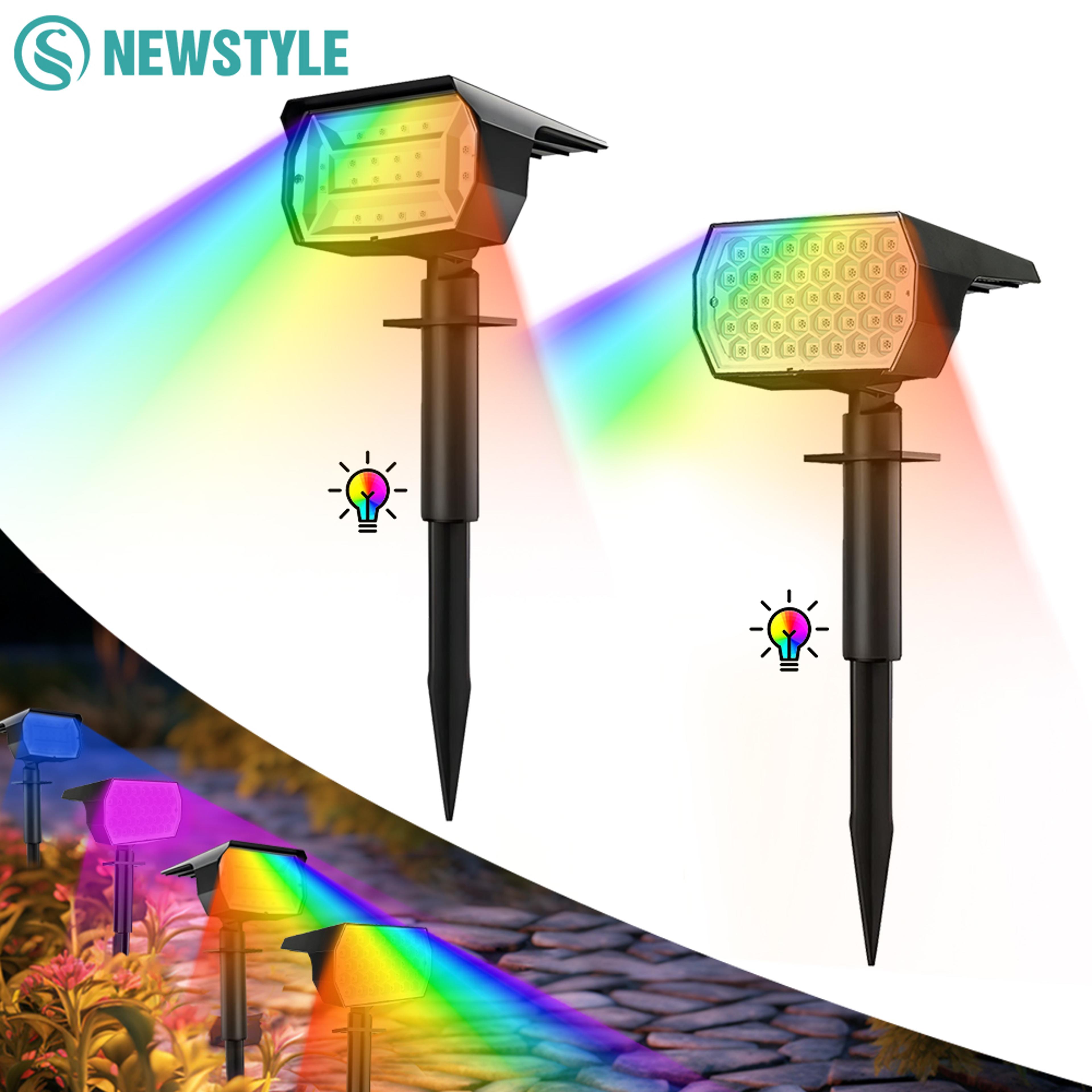 solar landscape spot powered wall lights, rgb solar spotlight outdoor, waterproof color change garden patio walkway