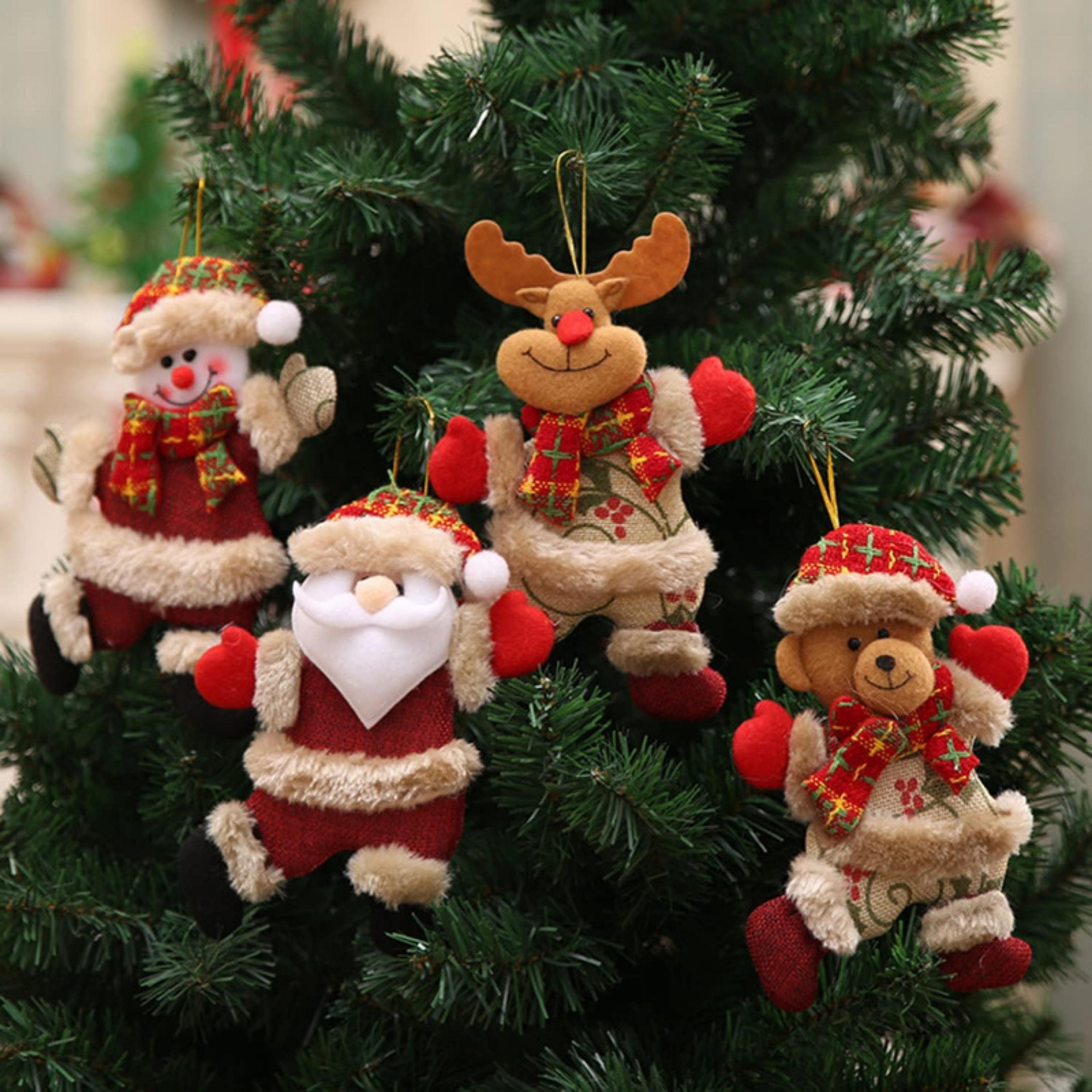plush hanging ornaments, christmas tree decorations, snowman reindeer bear, holiday party supplies, kids room window