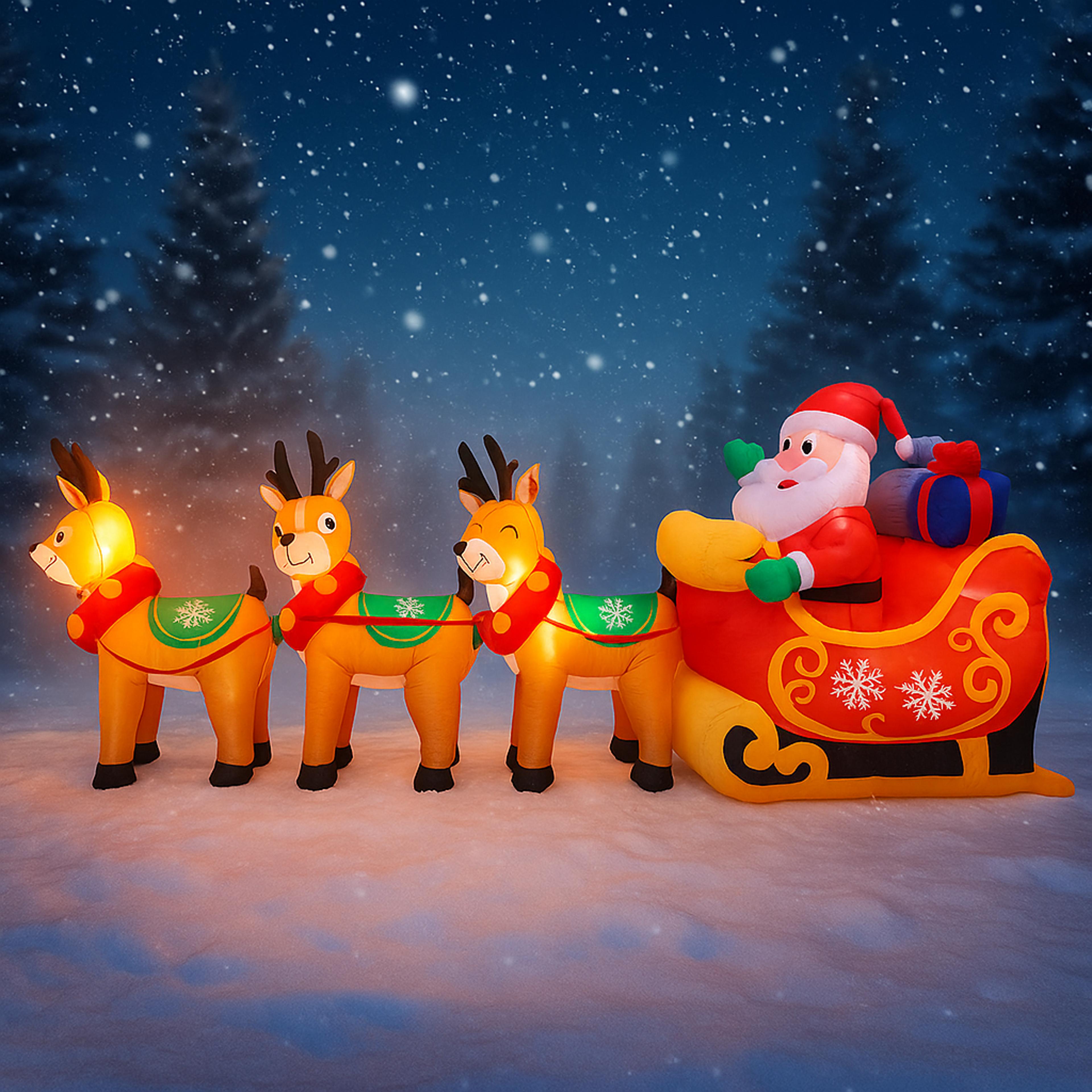 Christmas Decorations LED Lights Outdoor Santa Sleigh Reindeer Inflatable Model Holiday Decor For H 2