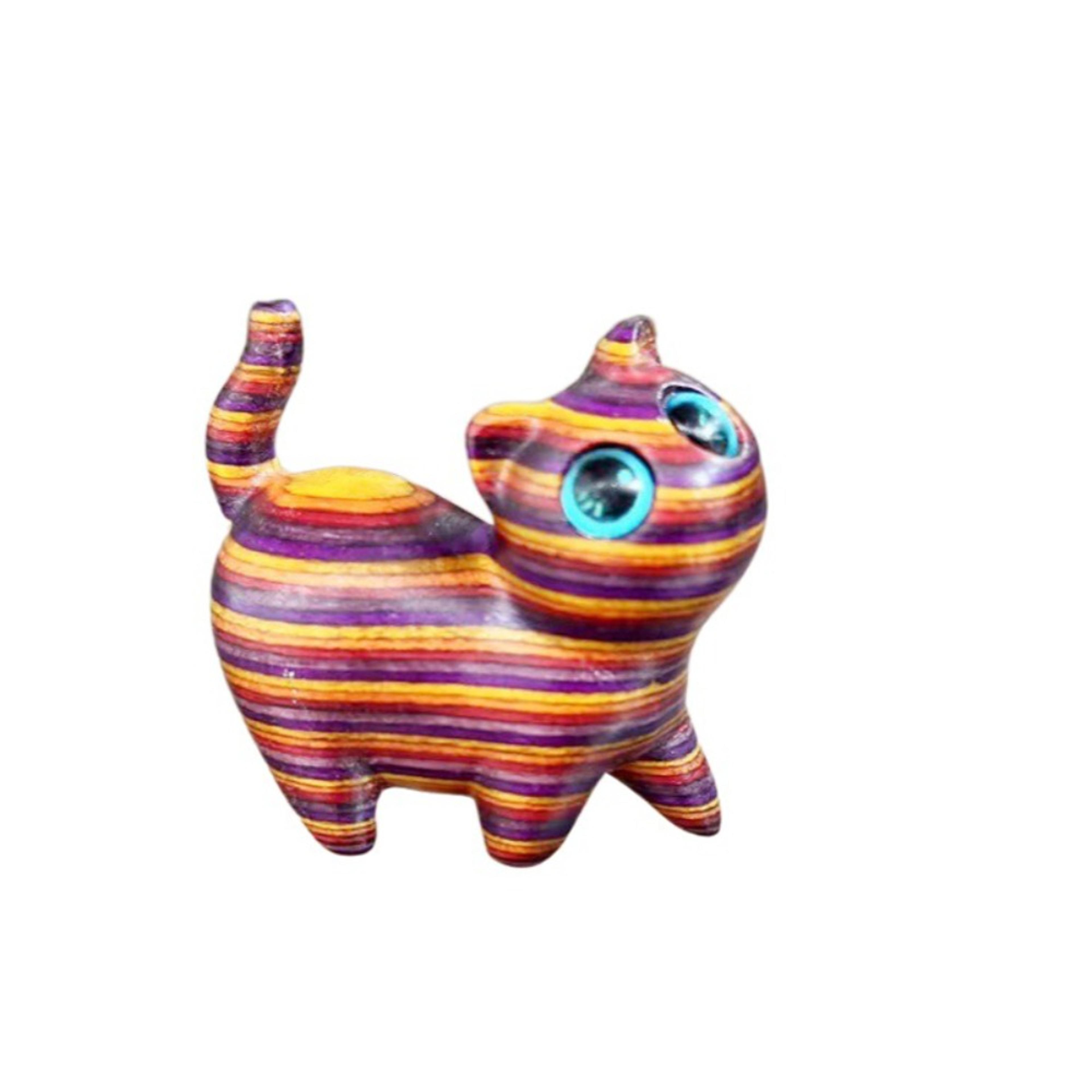 Sandalwood Cat Figurine Kawaii Cartoon Wooden Carved Cute Animal Desktop Toy Exquisite Bedroom Deco 12
