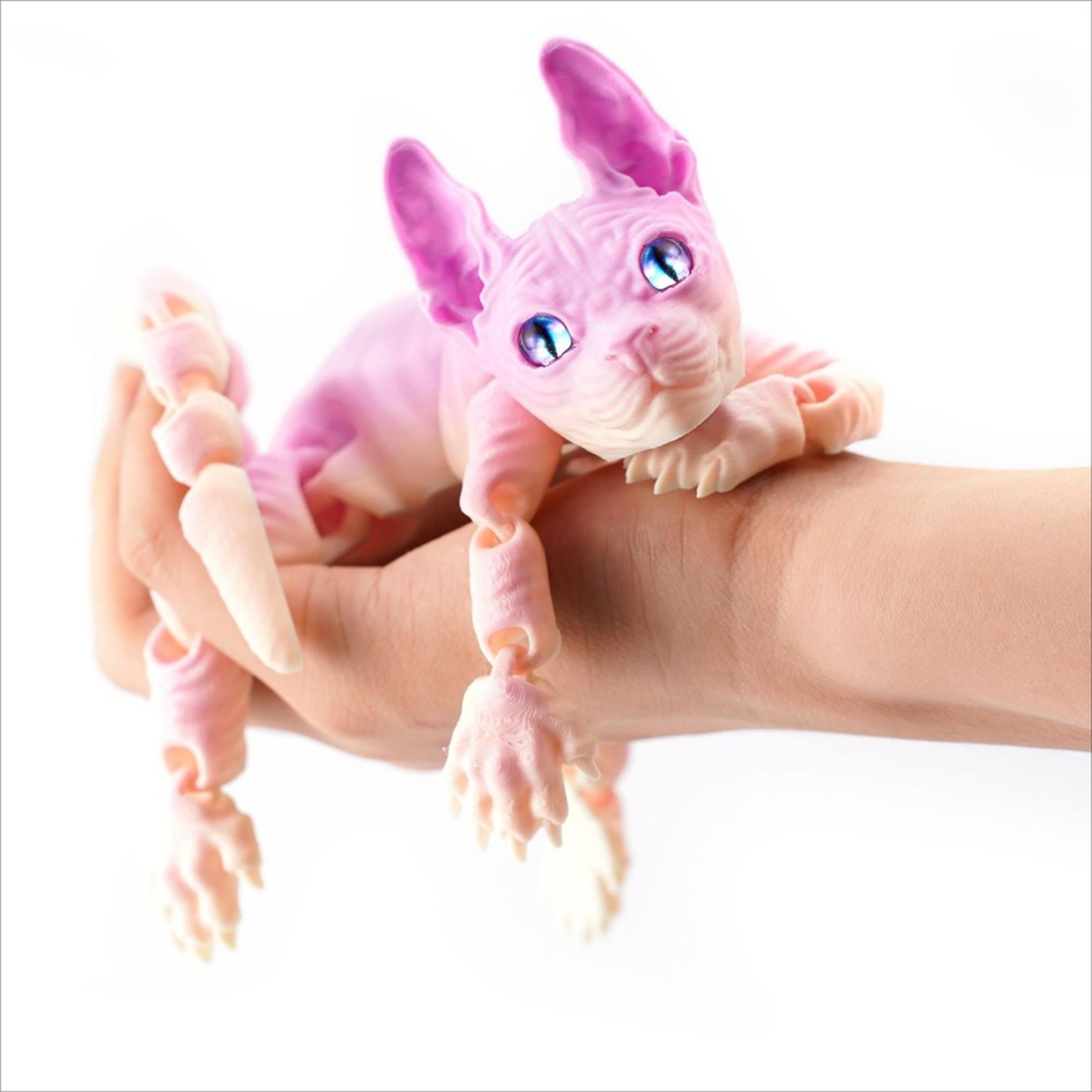 Printed Hairless Sphynx Cat Figurine Realistic Articulated Cat Toy Fidget Toy For Cat Lover Collect 0