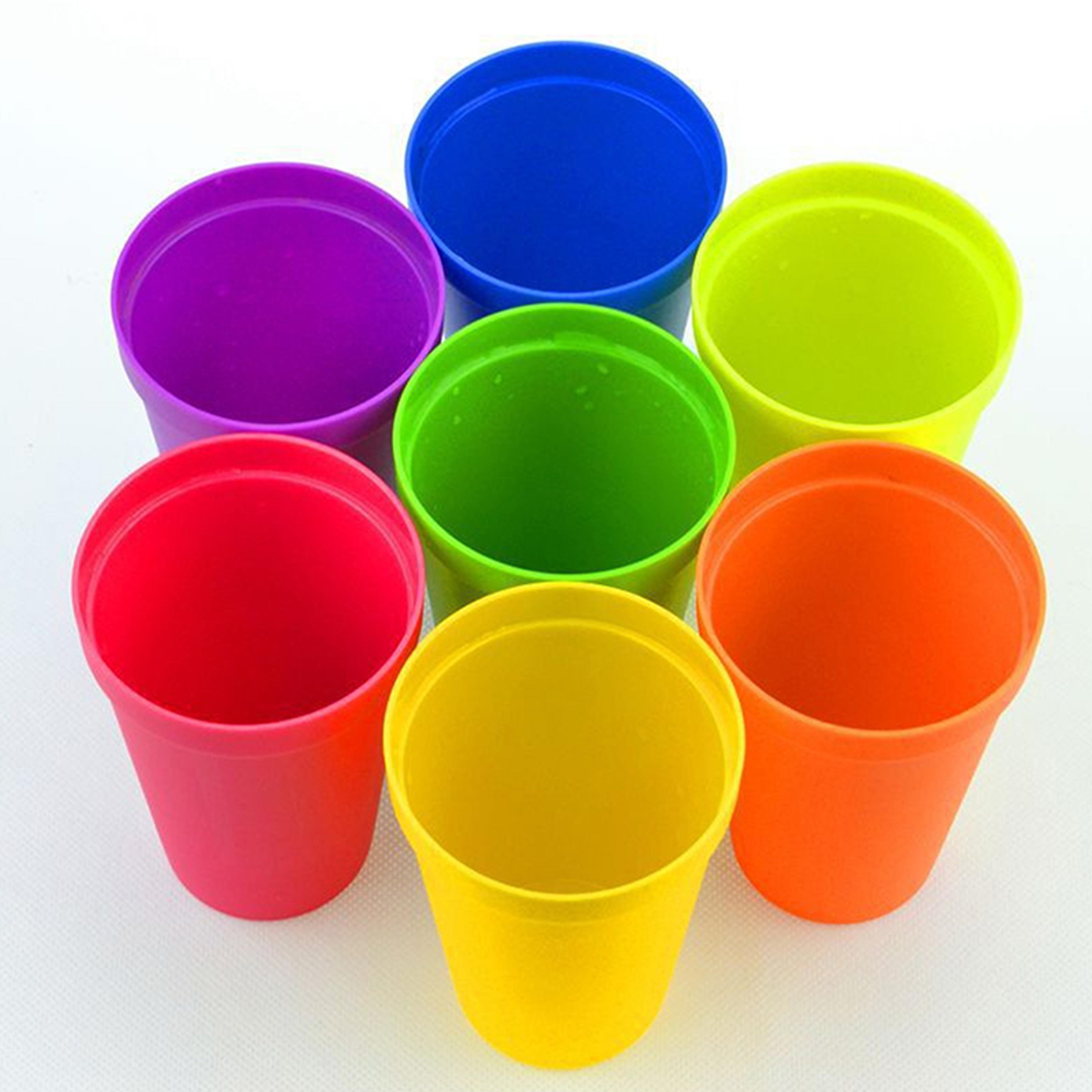 7pcs Rainbow Plastic Cups Set Reusable Travel Water Mug Portable Party Kids Drink Cup 3